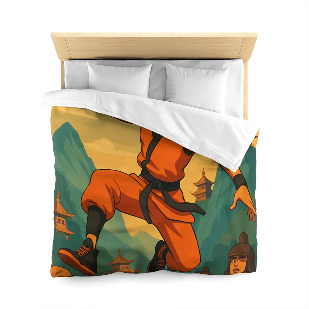 Housse de Couette Art Martial Moine avec Ballon de Basket en Feu Paysage Montagneux