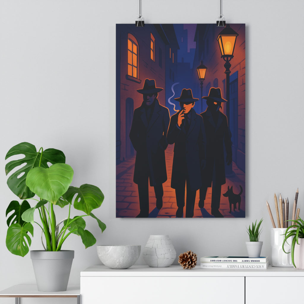 Poster décoratif noir blanc orange cartoon mystère vintage salon bureau élégant ambiance unique qualité