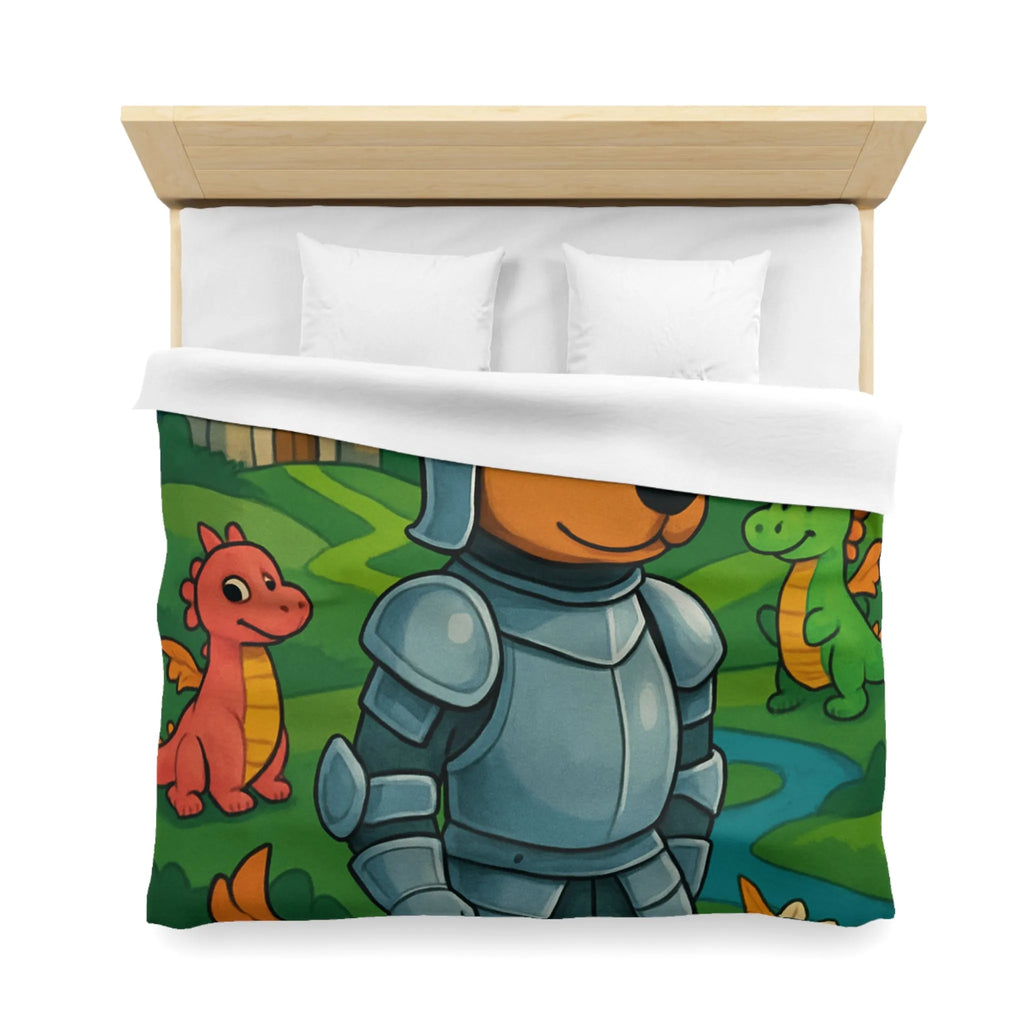 Housse de couette enfant chevalier courageux avec dragon et licorne fantastiques
