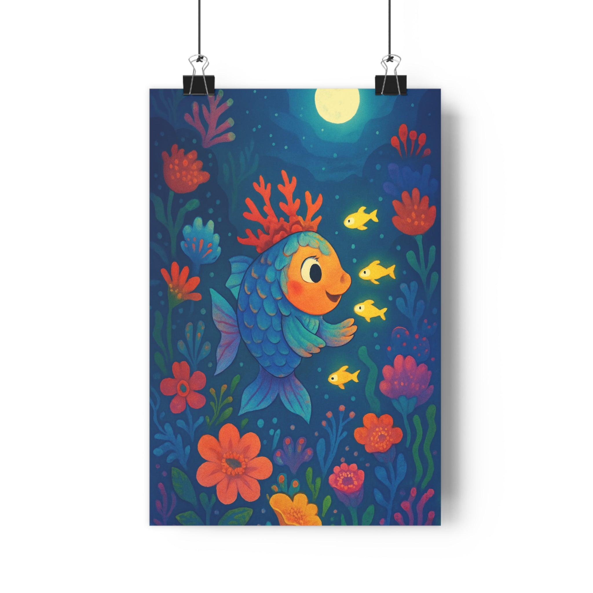 Poster décoratif féerique bleu rouge orange magique joyeux chambre enfant salon moderne lumineux couleurs