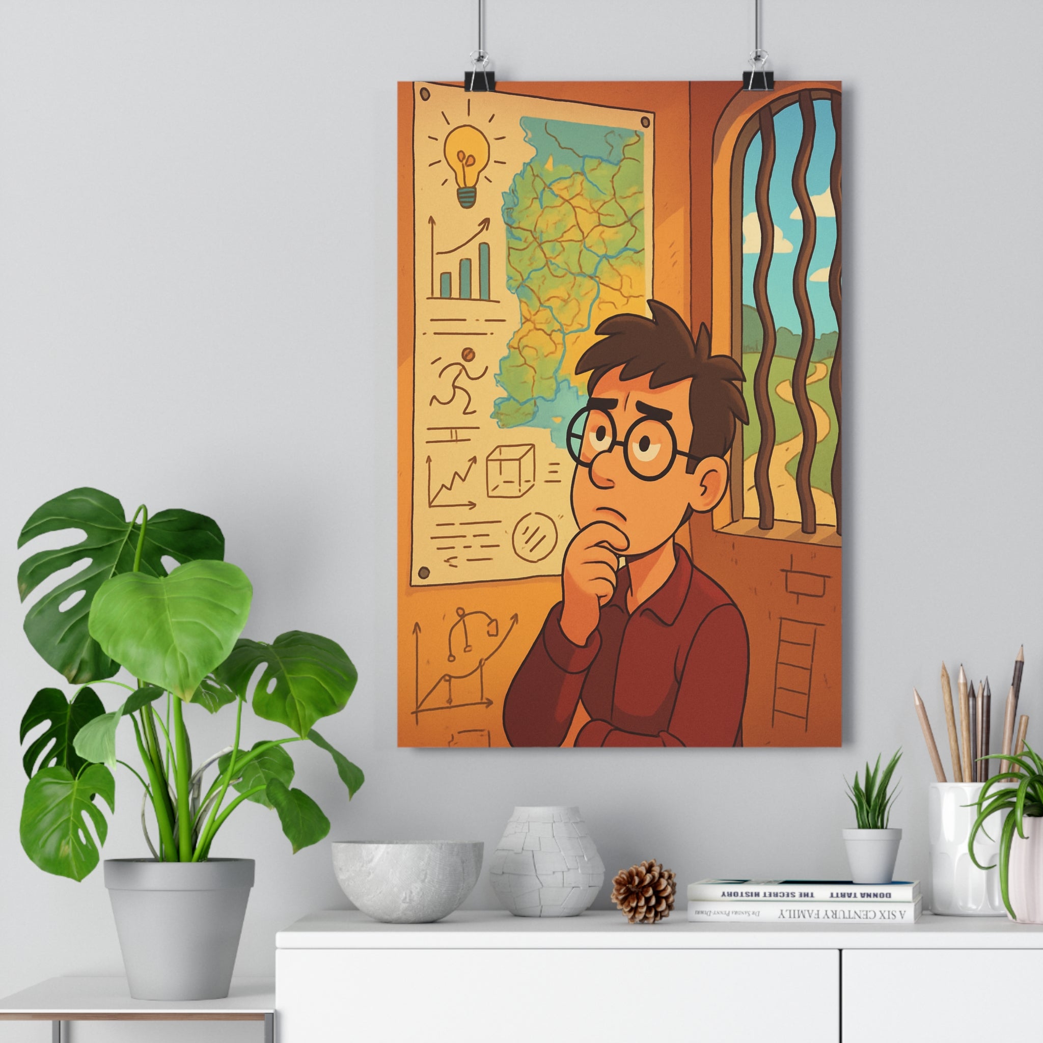 Poster décoratif cartoon plan mystérieux doux chaud réfléchie bureau chambre évasion stratégie 30x46 artwork