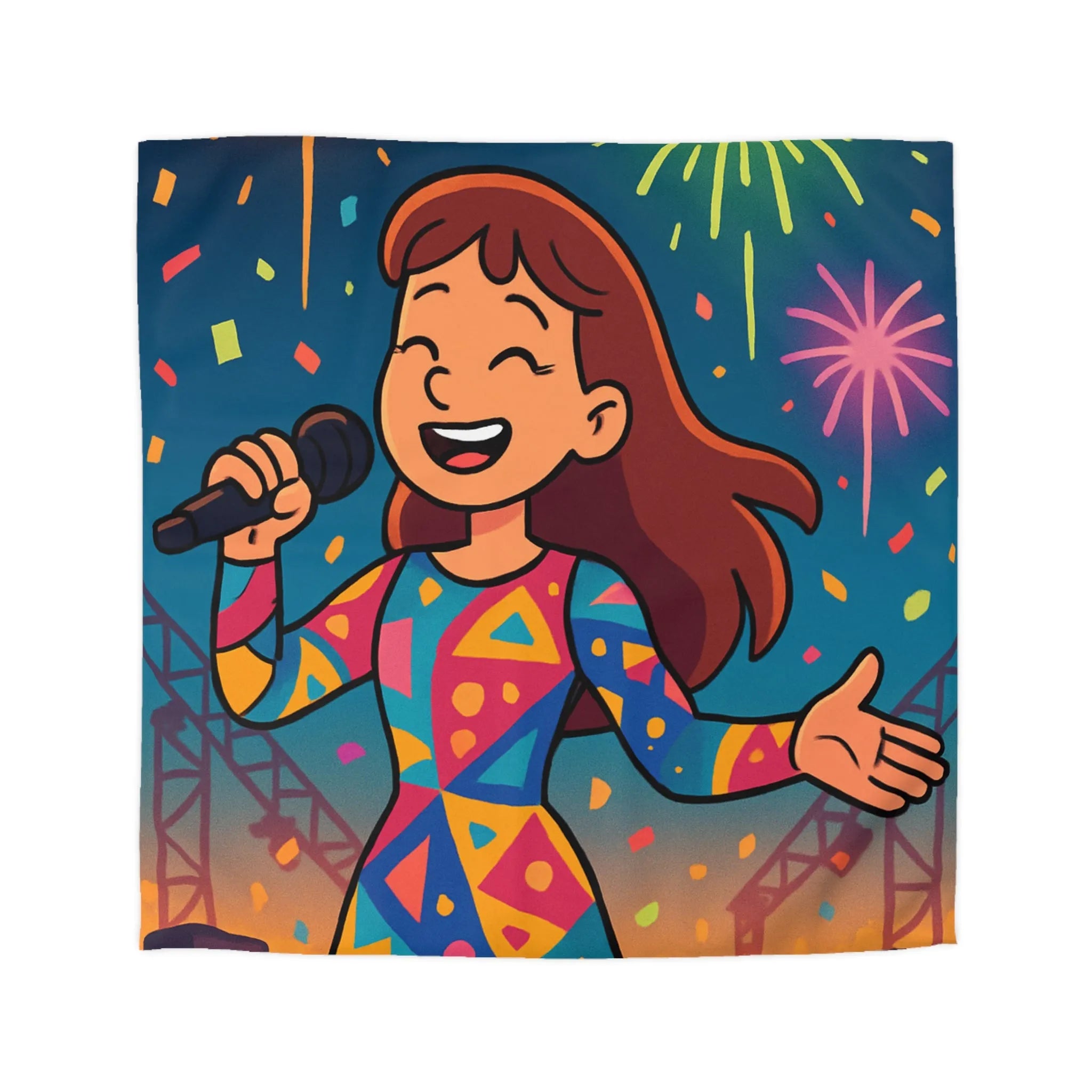 Housse de couette avec chanteuse colorée et feux d'artifice pour chambre dynamique