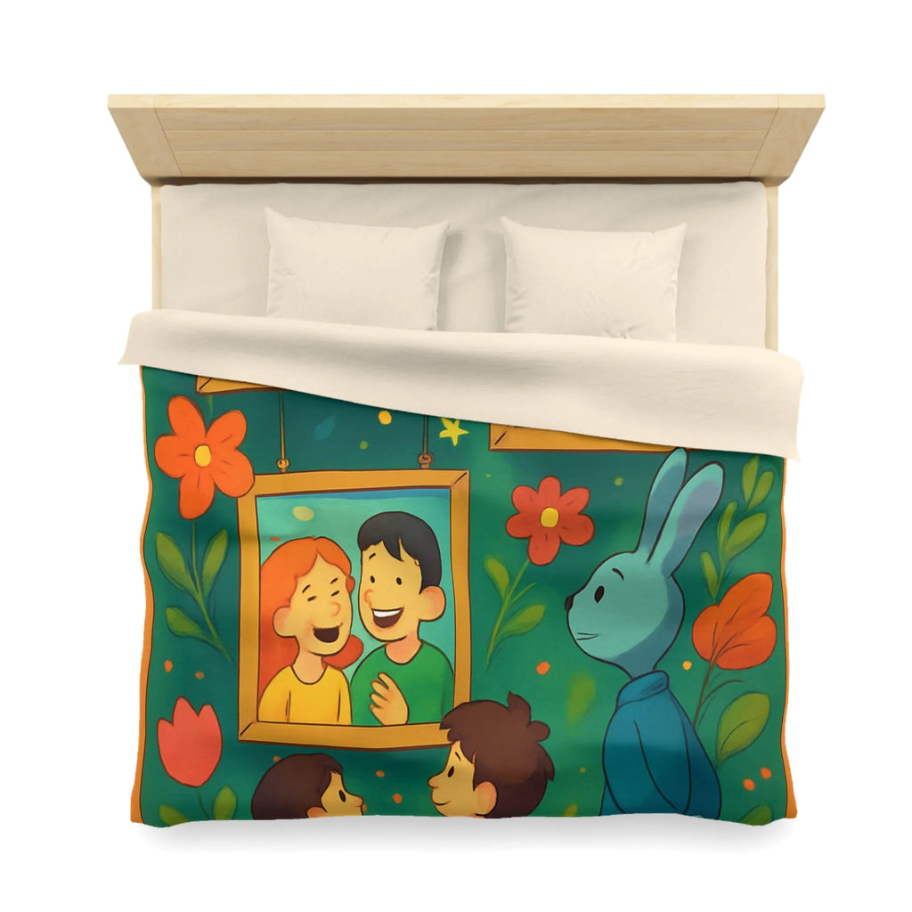 Housse de couette colorée et joyeuse avec famille, nature et motifs floraux