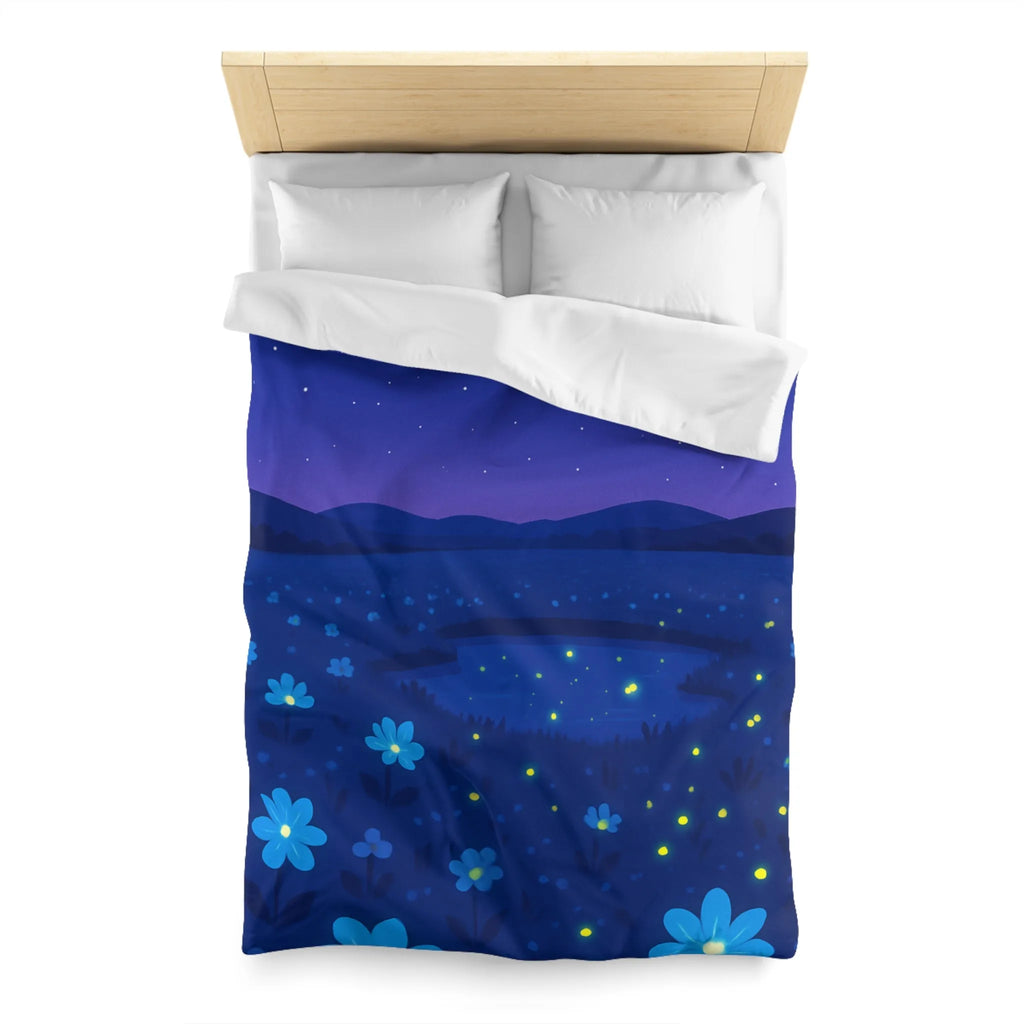 Housse de couette ciel étoilé bleu profond avec fleurs et étoiles filantes éblouissantes