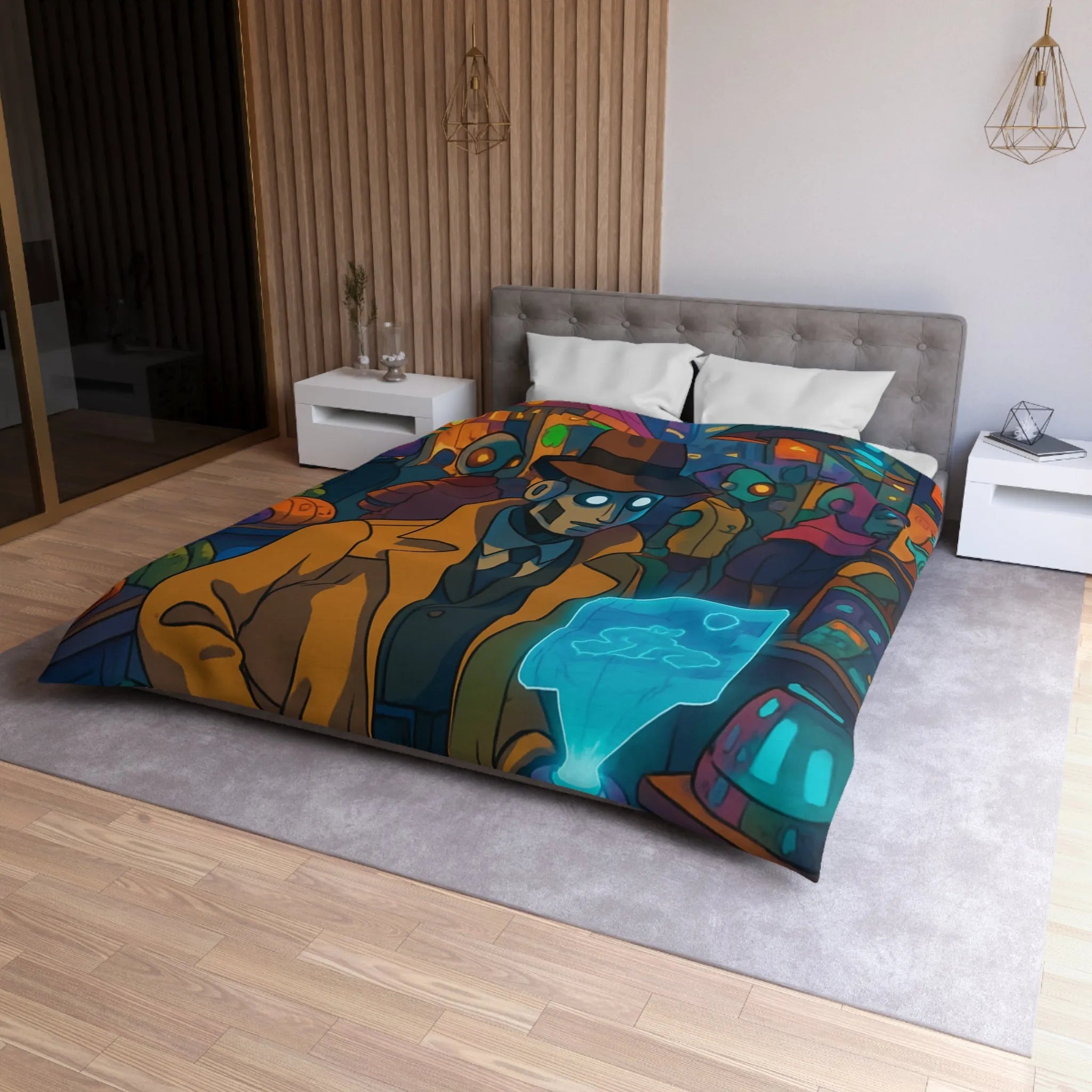 Explorez l'univers rétro-futuriste avec cette housse de couette robotique élégante et colorée