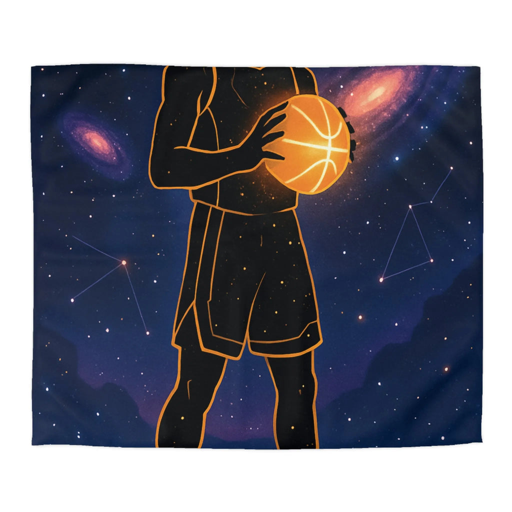 Housse De Couette Basketball Galactique Avec Joueur Silhouette Sous Ciel Étoilé Magnifique