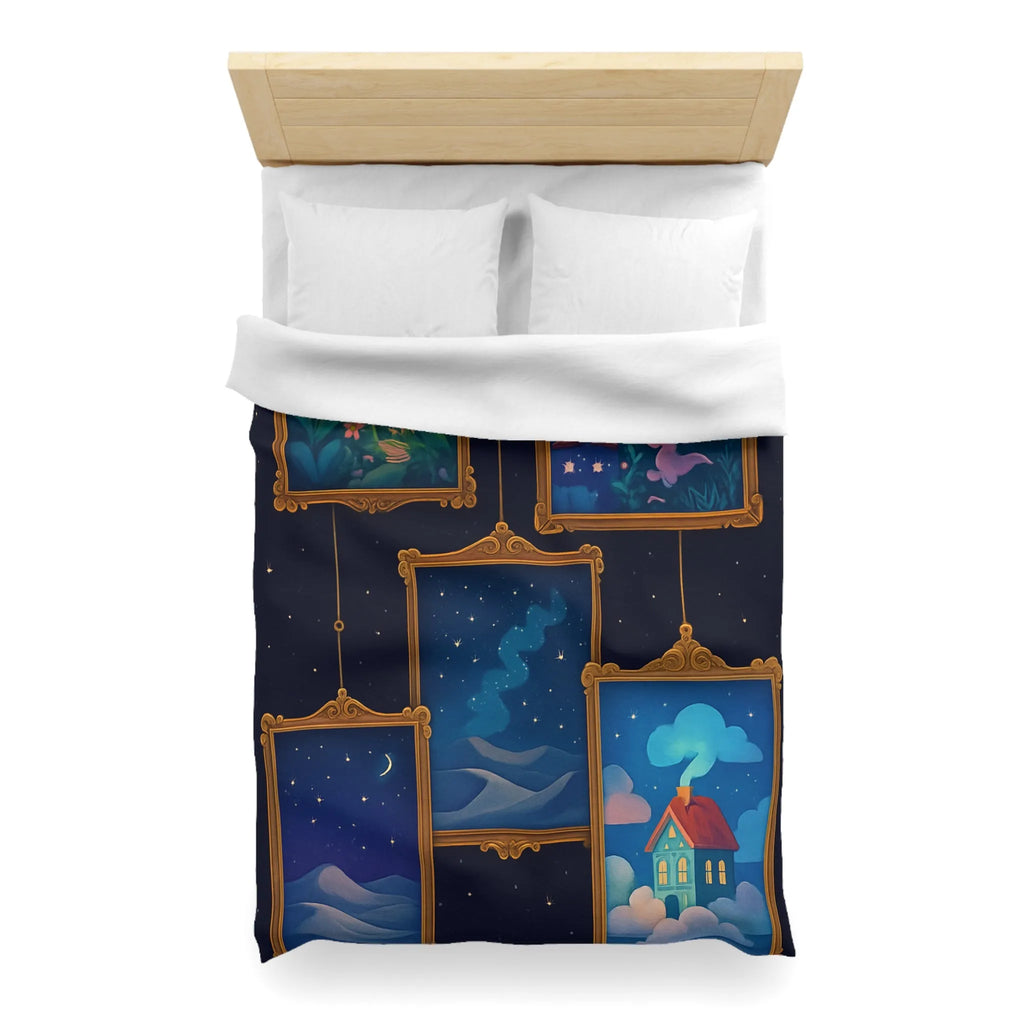 Housse de Couette Artistique avec Paysages de Nuit Étoilée et Fleuri Onirique