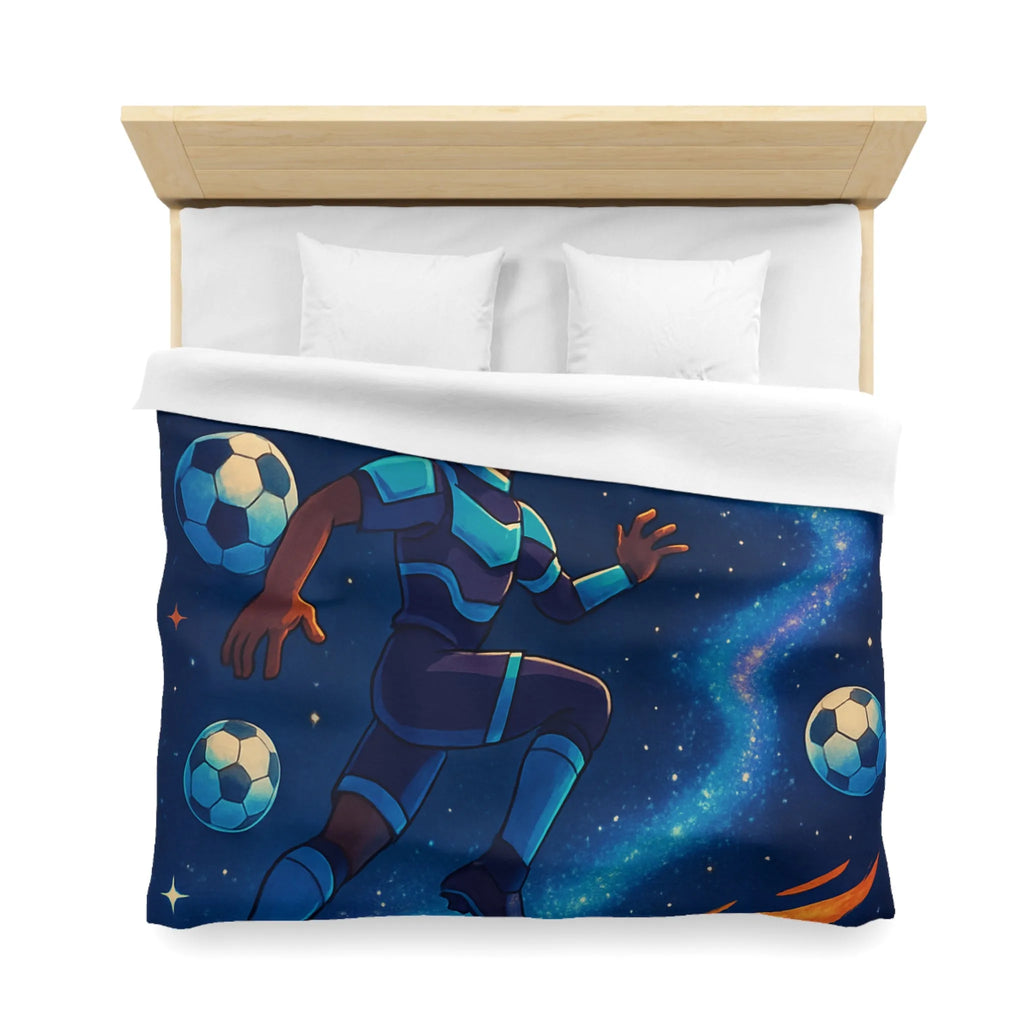 Housse de couette espace football pour enfants, avec joueurs et ballons colorés