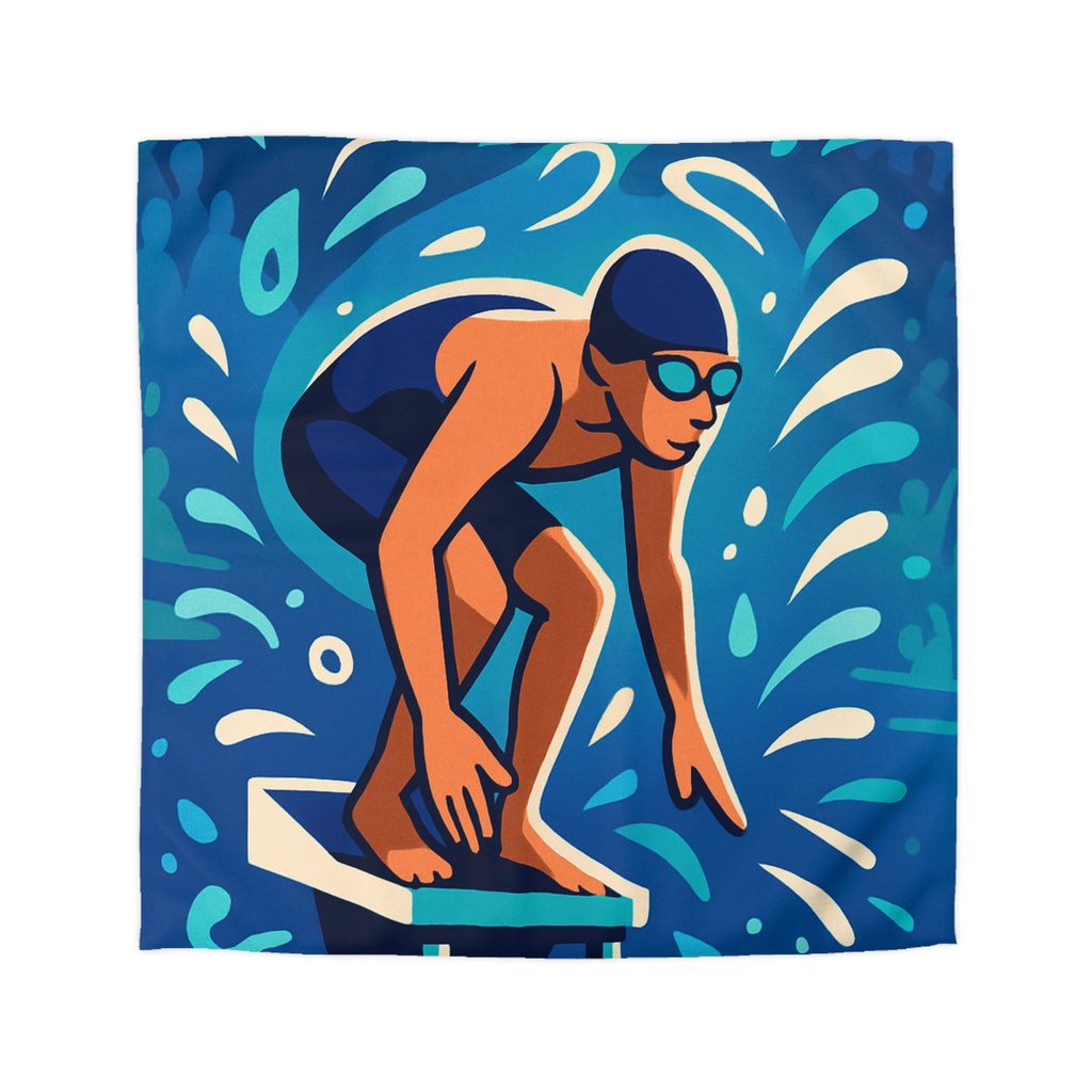 Housse de couette vibrante avec nageur prêt à plonger dans une piscine dynamique