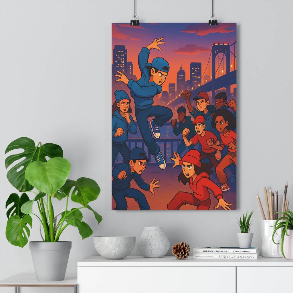 Poster décoratif moderne dynamique urbain jaune rouge danse dessin animé chambre salon tendance qualité