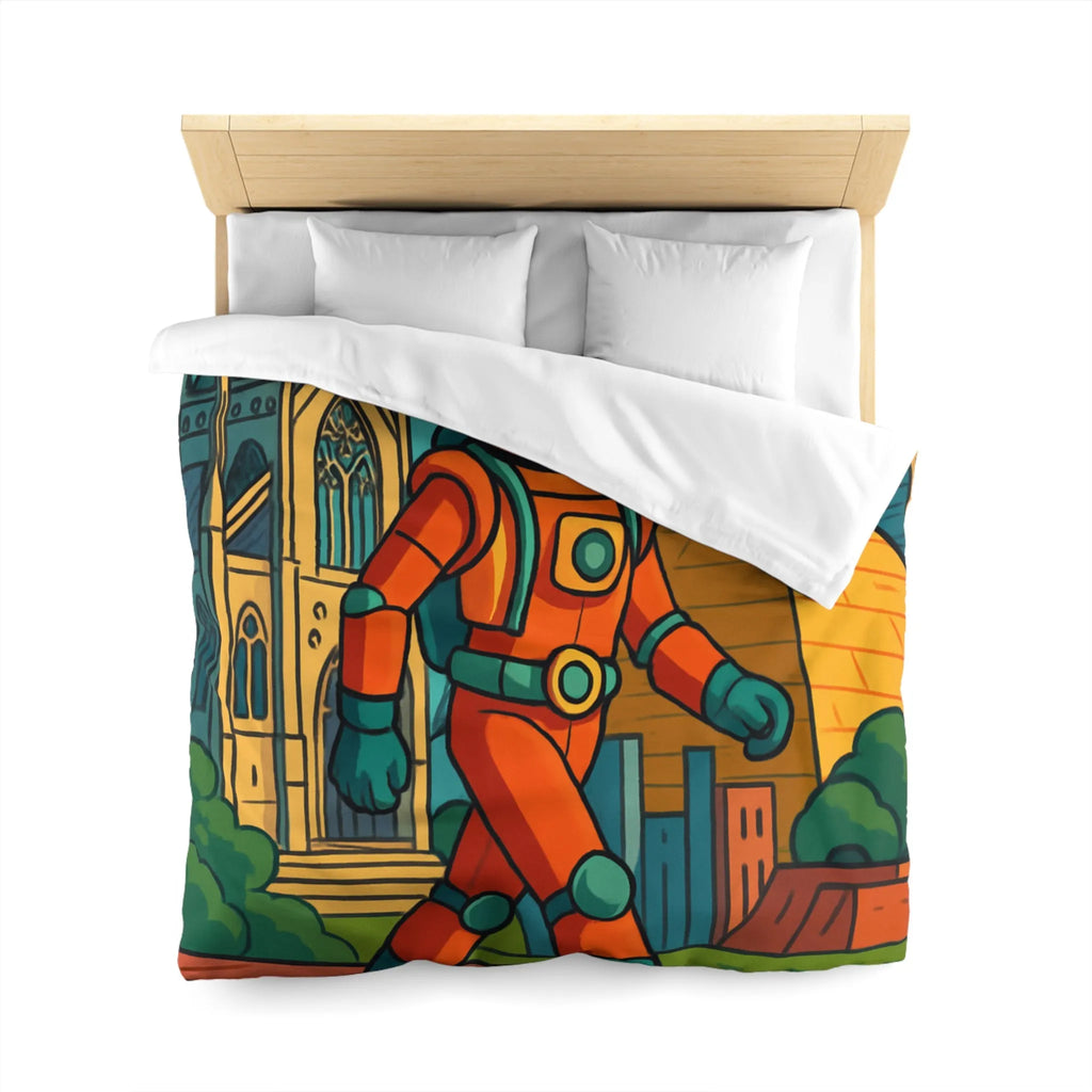 Housse de Couette Astronaute avec Paysages Urbains et Architecturaux, Couleurs Vives et Design Moderne
