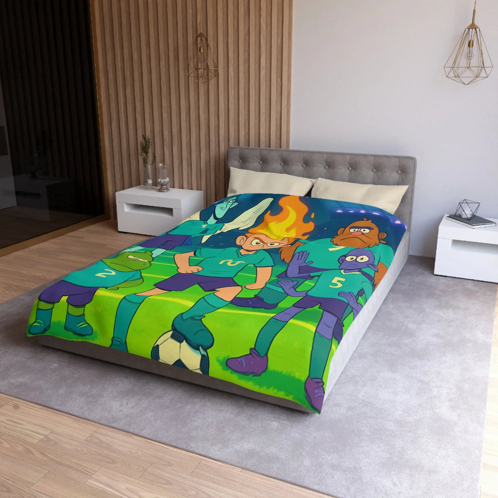 Housse de Couette Football Enfants Dessins Animés Fantastiques avec Joueurs et Effets Colorés
