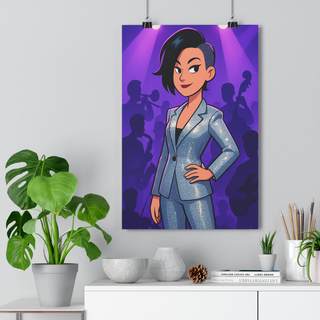 Poster décoratif violet moderne cartoon musique ambiance captivante dynamique salon chambre studio 30x46 cm