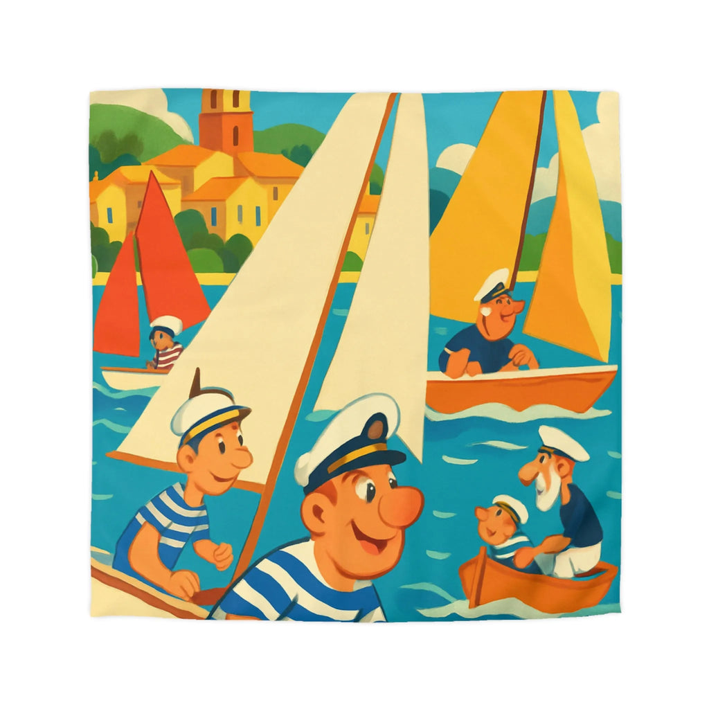 Housse de Couette Marine Vintage avec Voiliers et Matelots pour Chambre Ensoleillée