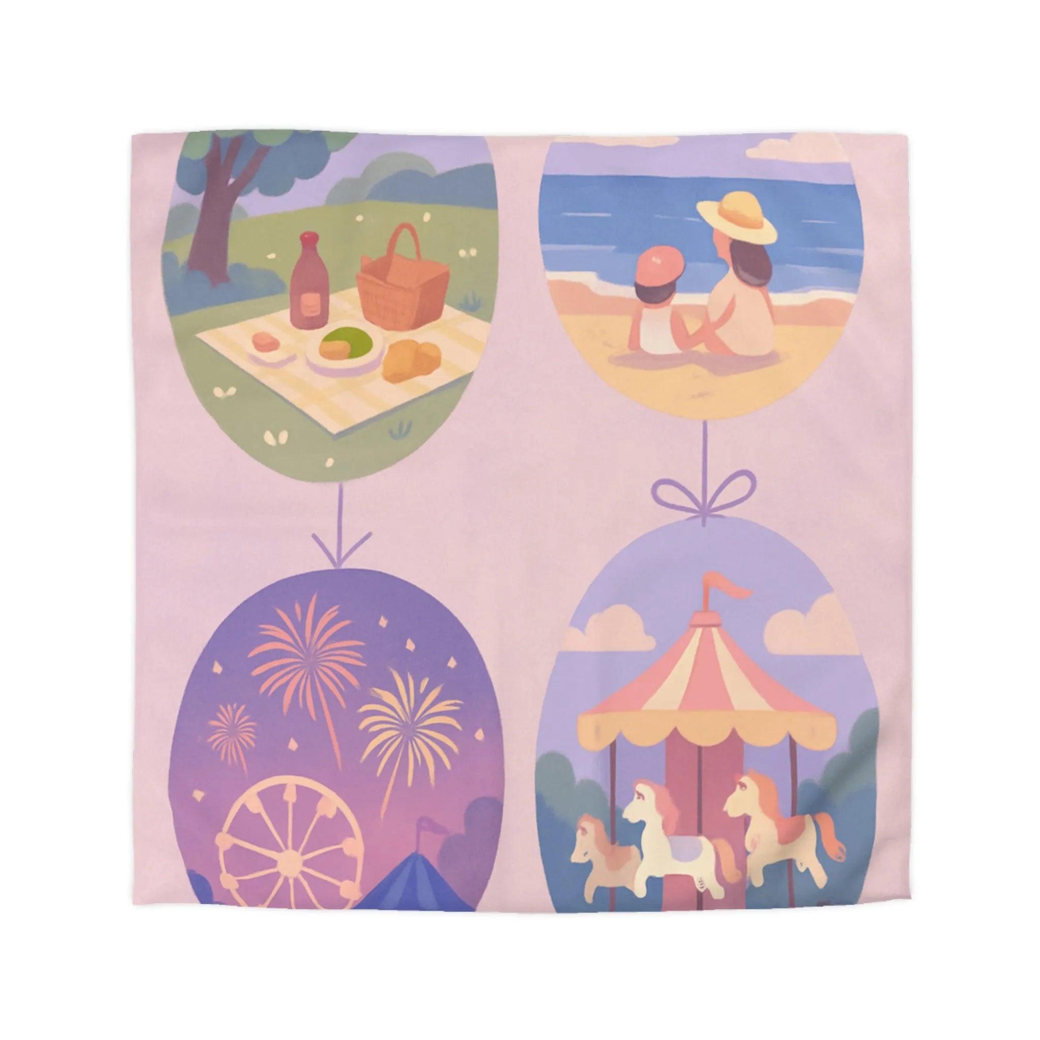 Douce Housse de Couette avec Scènes de Nature et Loisir Pastel Évoquant Sérénité