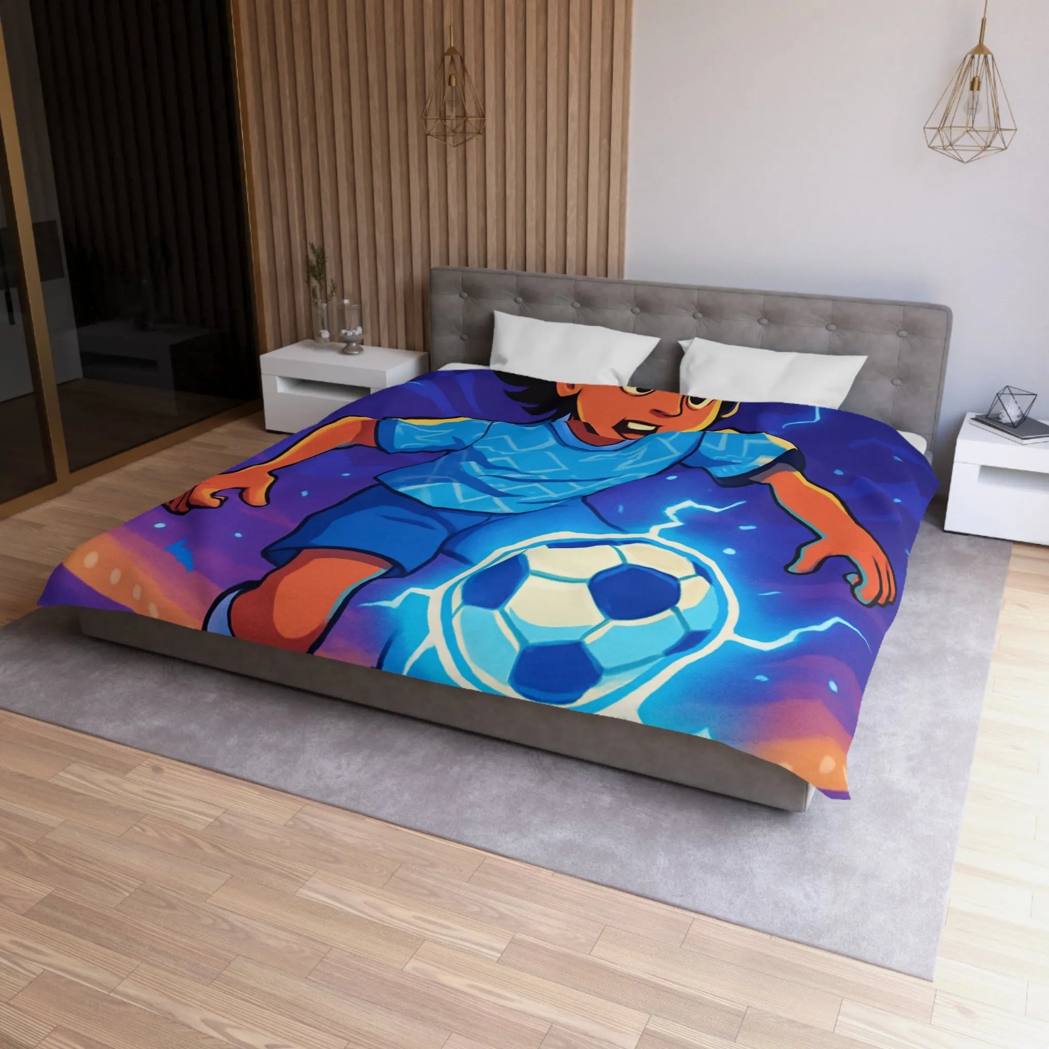 Housse de Couette Enfant Football Éclair Bleu Lumière Dynamique Jeu Sportif Aventure
