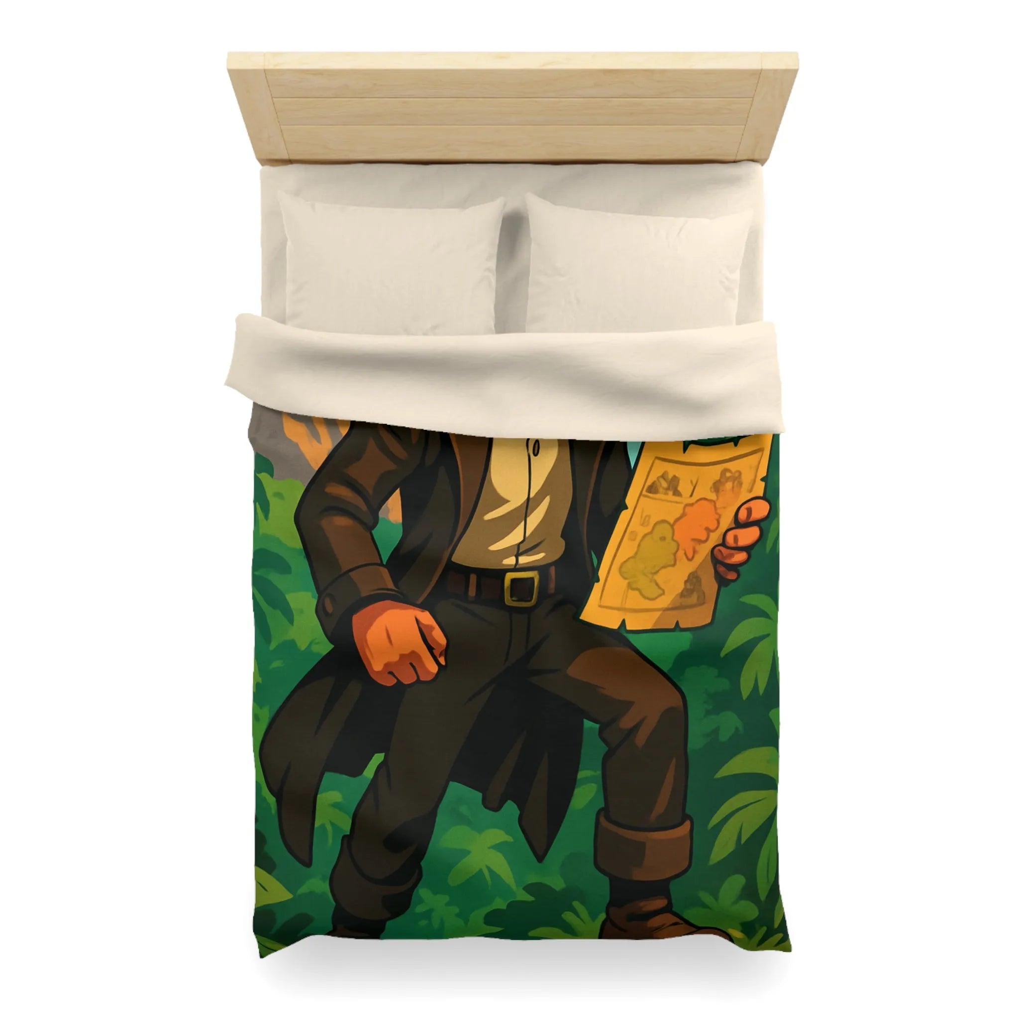 Housse de couette d'explorateur aventureux dans jungle luxuriante avec carte mystique colorée