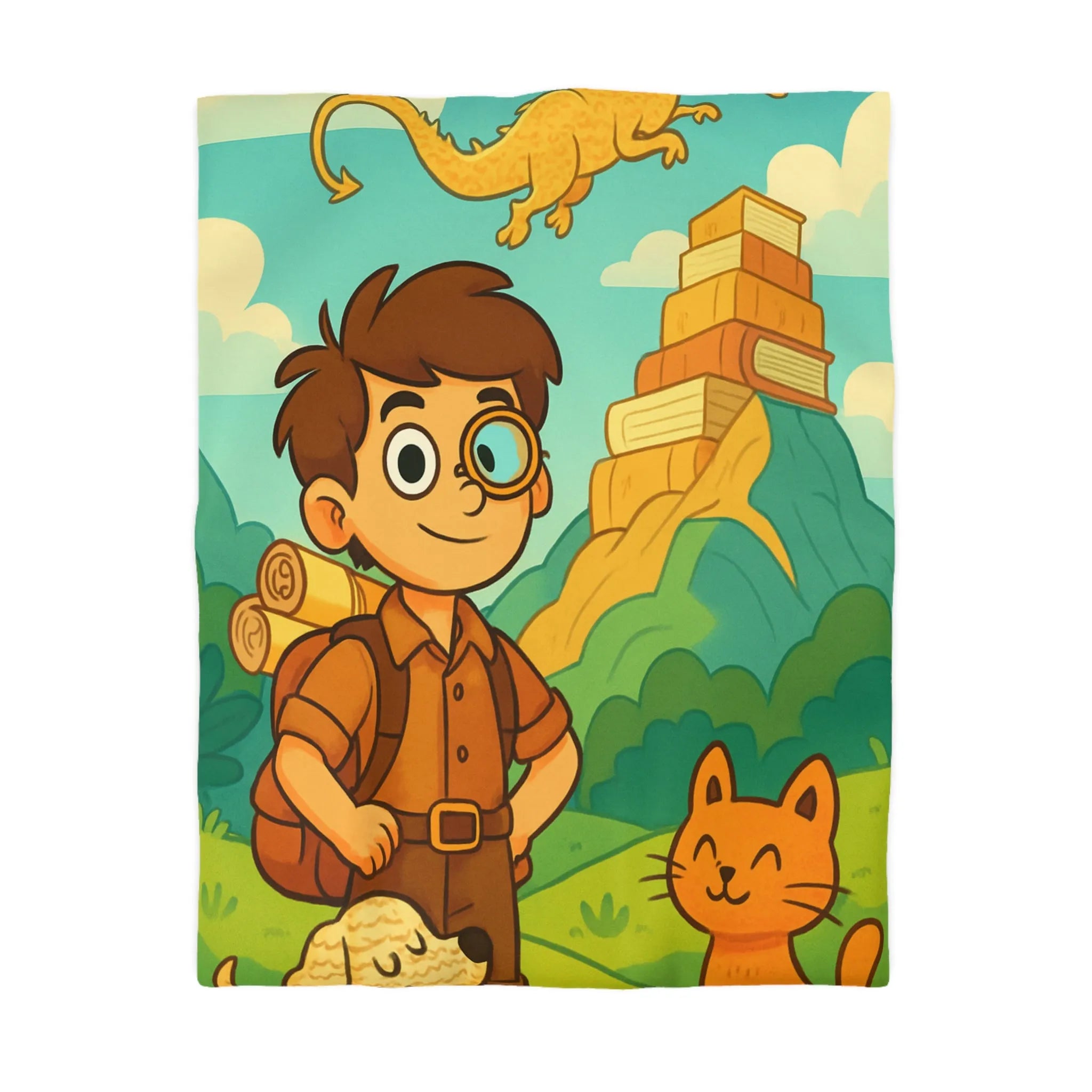 Housse de Couette Enfant Aventure avec Dragon et Animaux pour Voyage Imaginaire