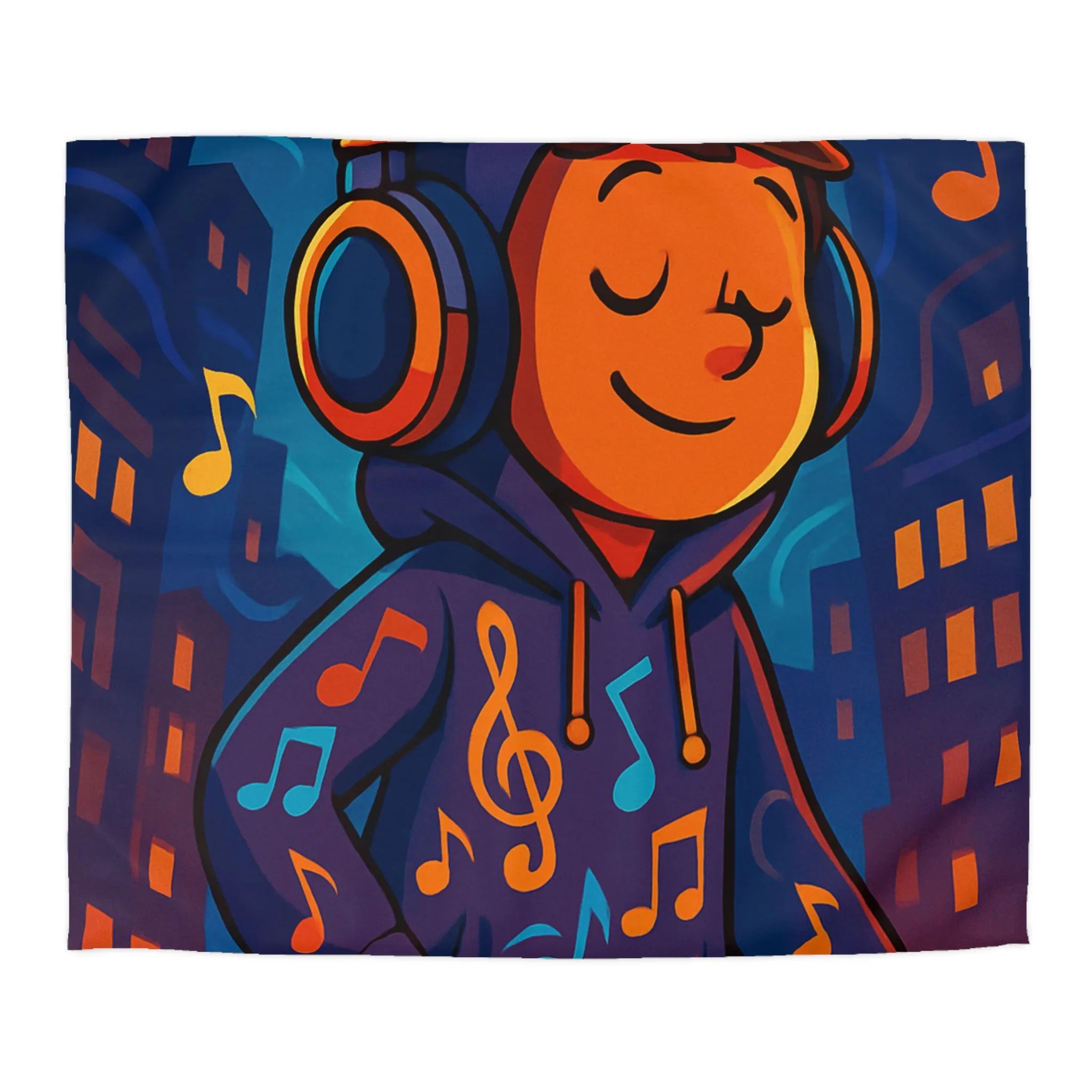 "Housse de couette colorée avec design urbain de musique pour chambre moderne et dynamique"