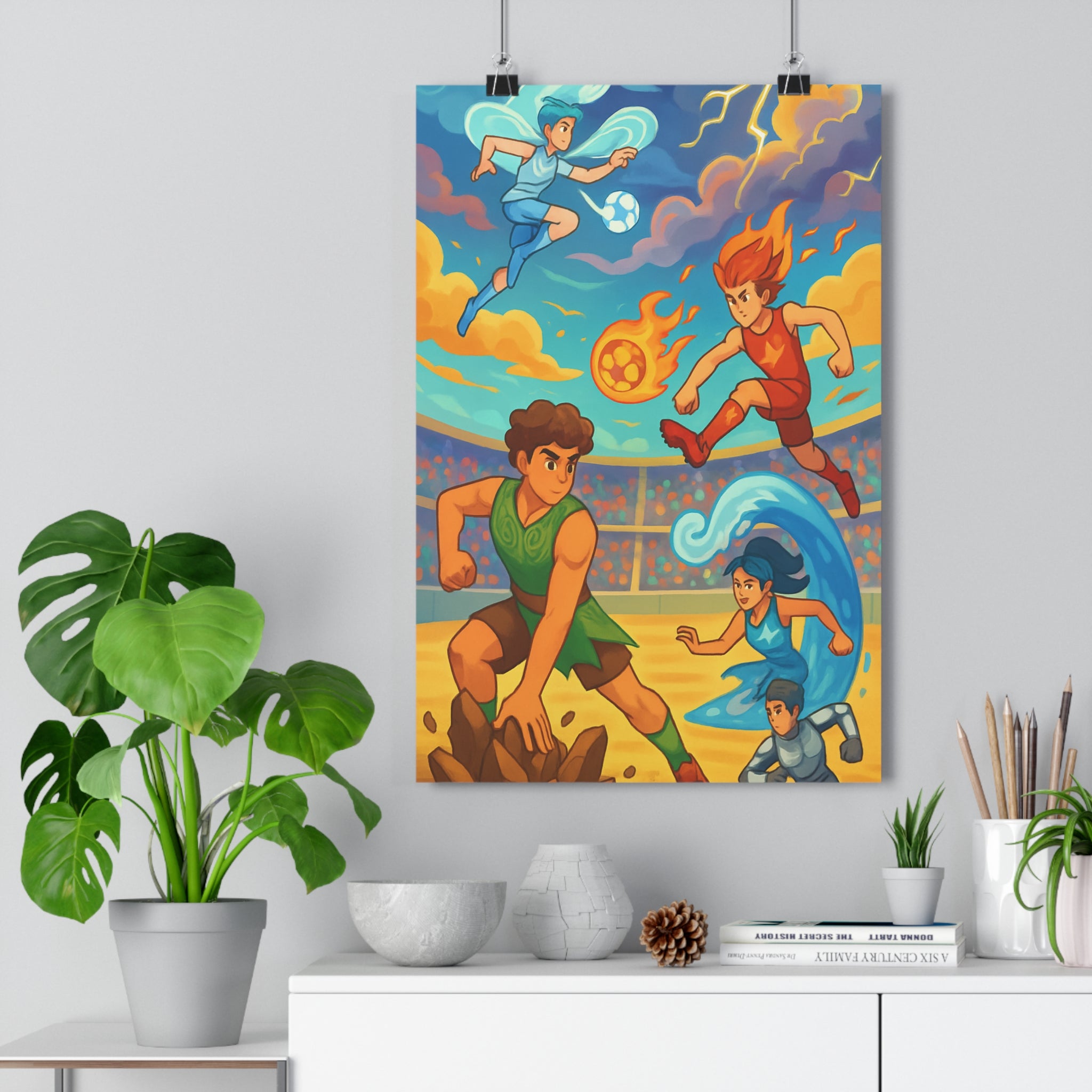 Poster décoratif anime dynamique bleu rouge vert mystique salon chambre aventure moderne qualité unique