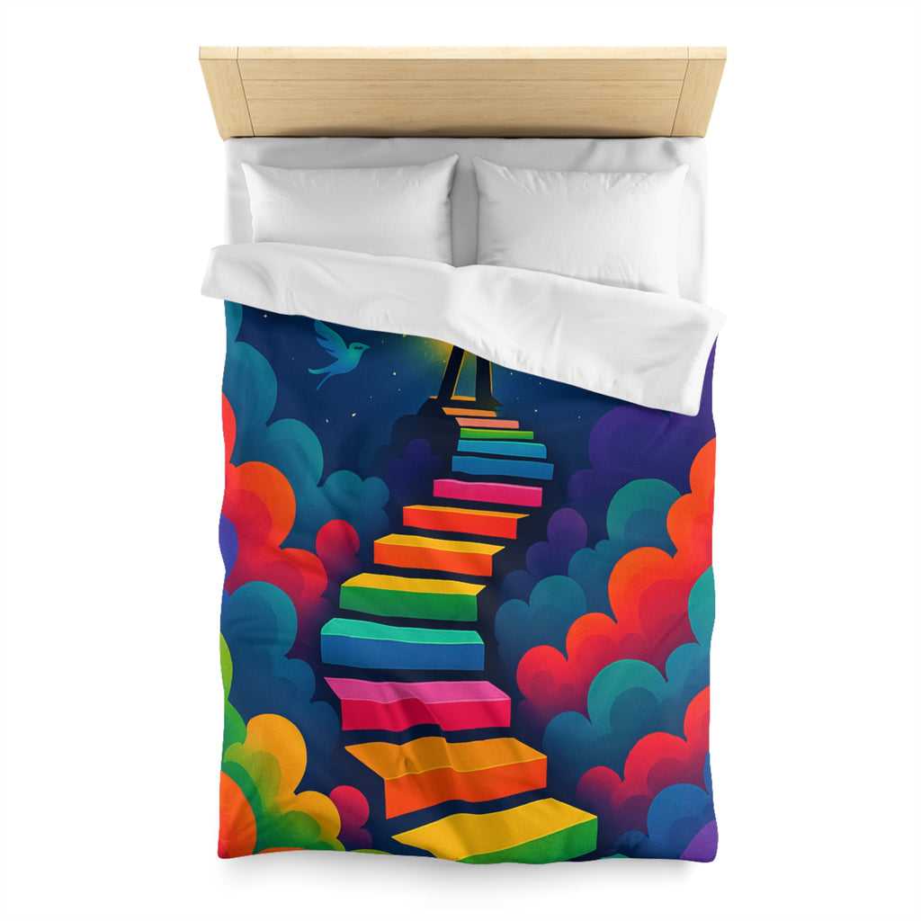 Housse de Couette Rêve d'Escalier Arc-en-Ciel avec Musicien et Oiseaux Colorés