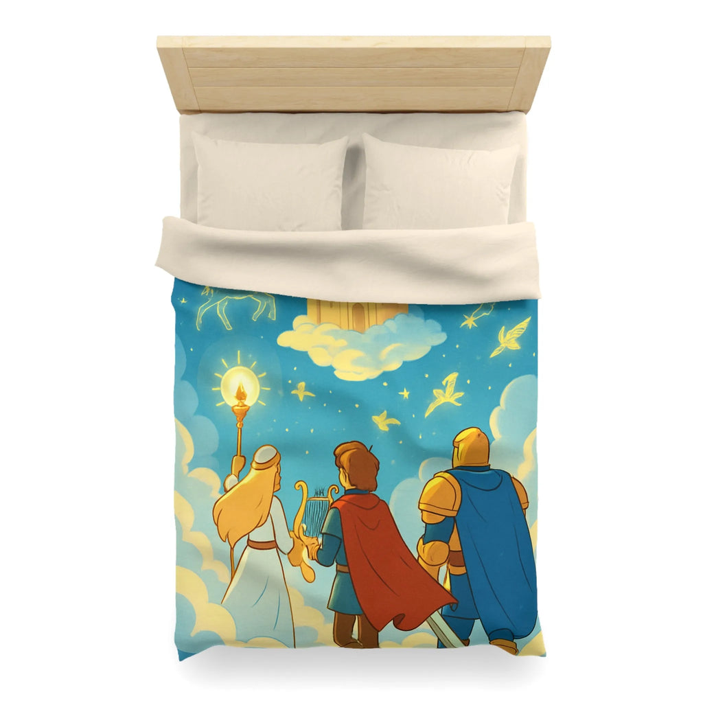 Housse de couette illustrée avec château magique et constellation céleste féerique pour enfants