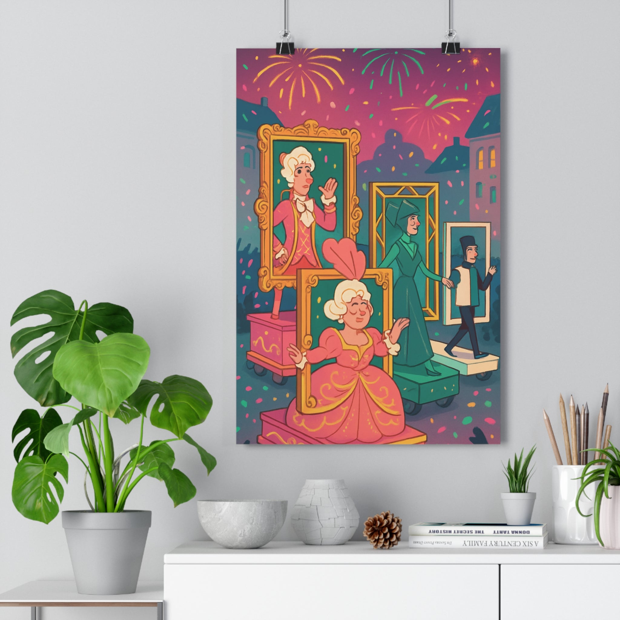 Poster décoratif carnaval vintage coloré rose vert jaune joyeux salon chambre intérieur cadre qualité
