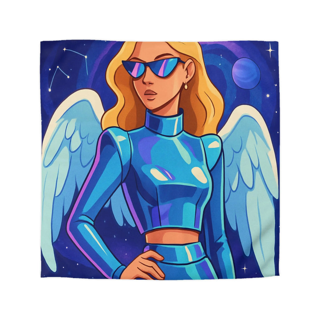 Housse de couette galactique avec ange moderne et planètes, style futuriste coloré