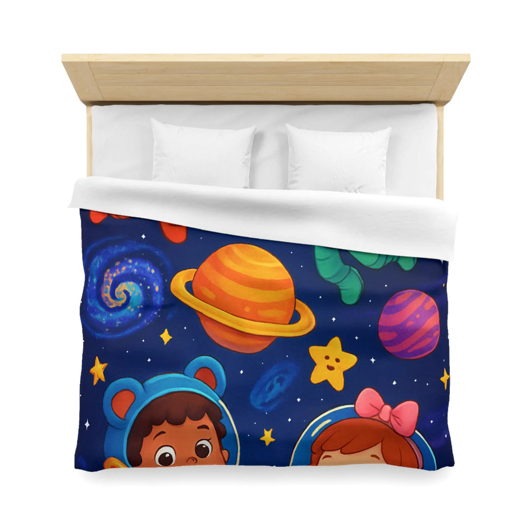 Housse de Couette Enfant : Aventure Cosmique avec Astronautes et Étoiles Colorées Stylisées