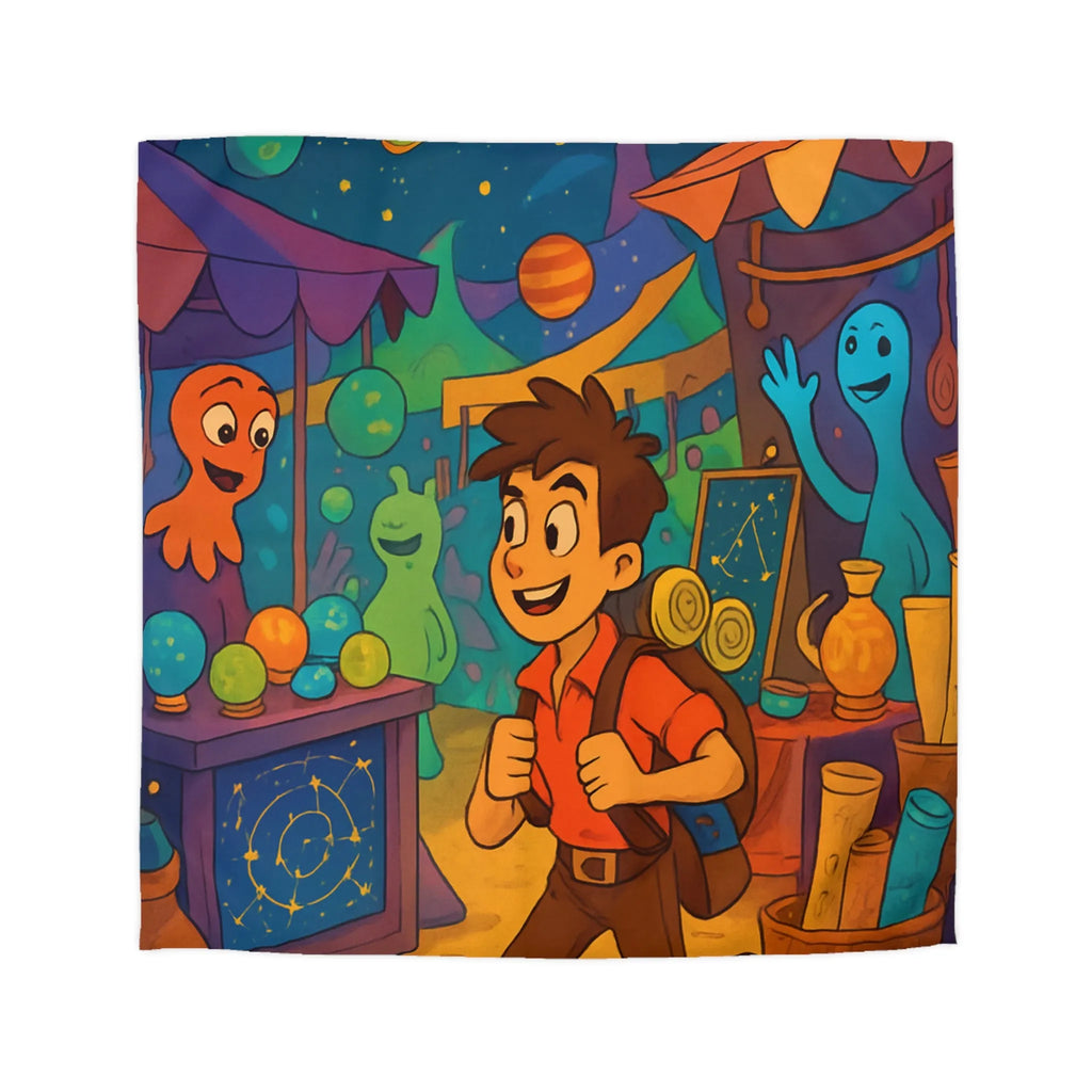 Housse de couette enfant monde fantastique avec planètes et créatures colorées