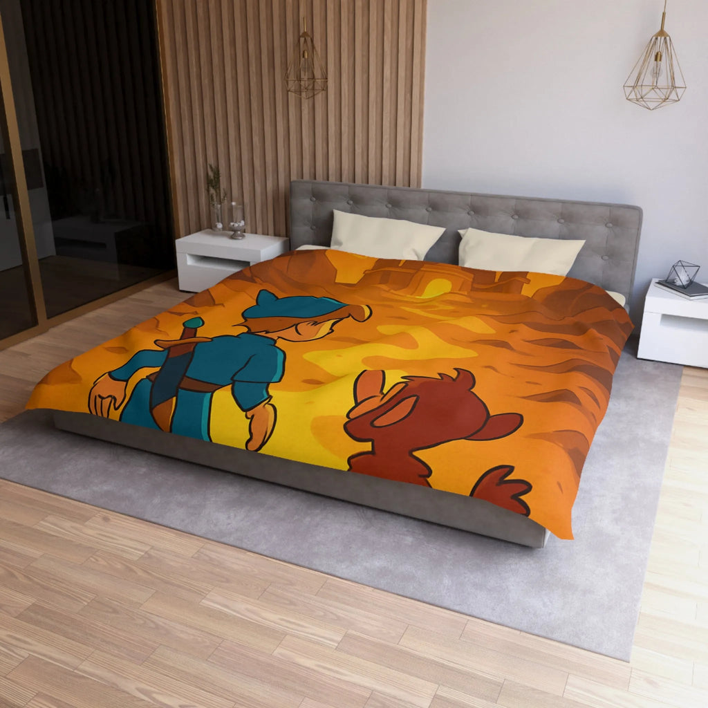 Housse de Couette Aventure Épique Enfantine avec Enfant et Singe dans Désert Mystique