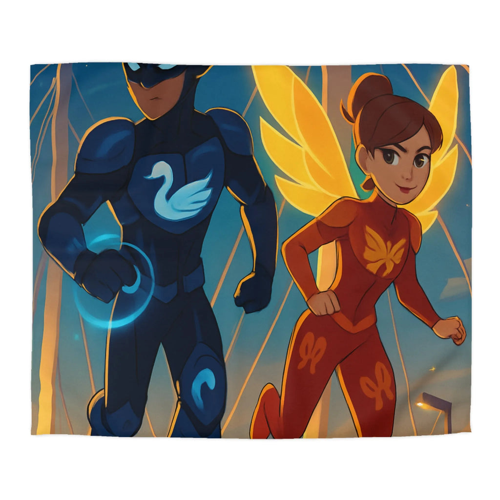 Housse de Couette Avec Héros Masqués et Ville au Crépuscule pour Chambre Enfant