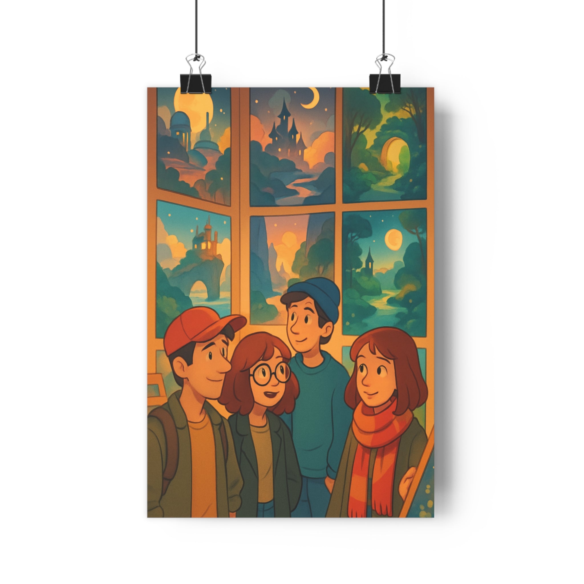 Poster décoratif cartoon pastel joyeux paysage enchanteur salon chambre bureau rêveur mural vivant qualité