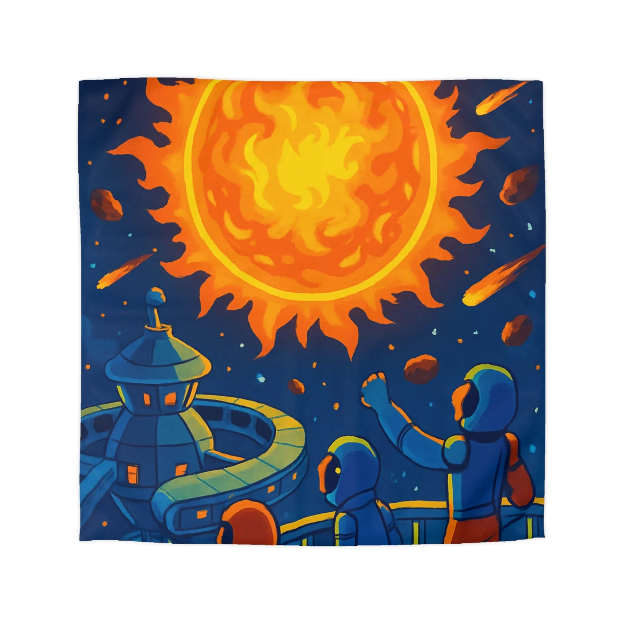 Housse de couette colorée avec scène spatiale vibrante pour chambre moderne et vive