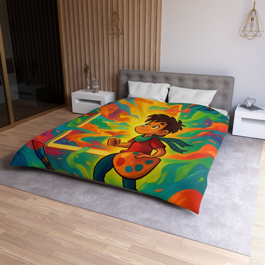 Housse de couette multicolore avec artiste créatif et peinture de pinceaux magiques