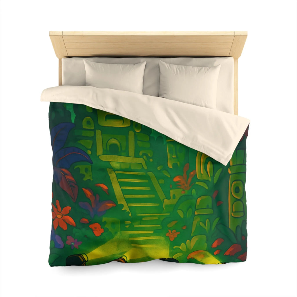 Housse de couette forêt tropicale avec statues anciennes, parfait pour les explorateurs nocturnes
