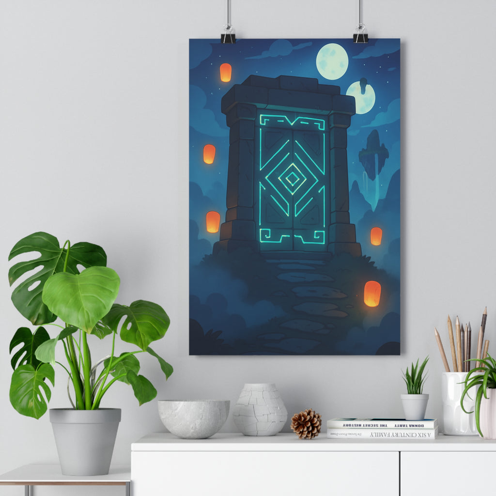 Poster décoratif mystique bleu orange aventure méditation salon bureau moderne surréaliste lumineux 30x46 unique