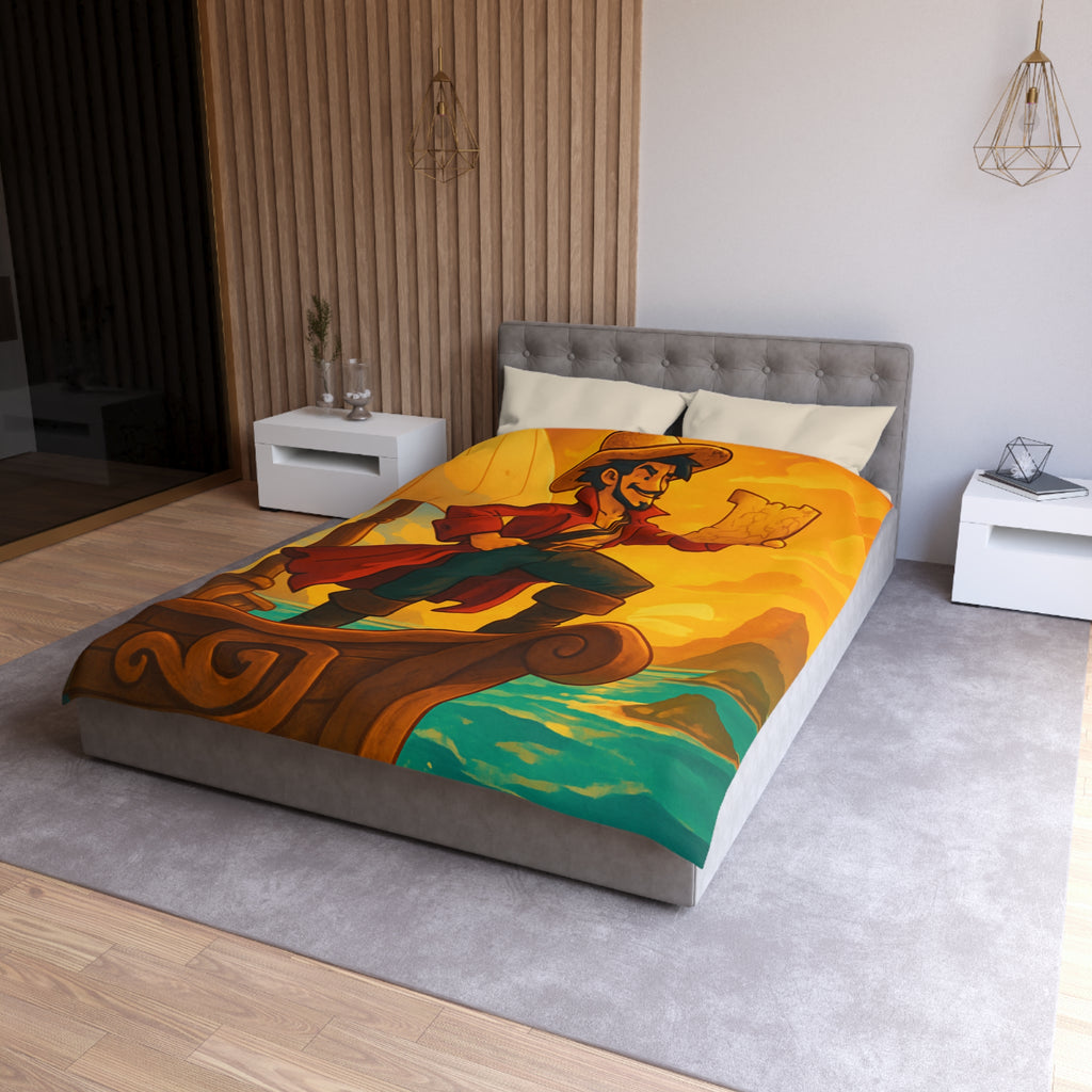 Housse de Couette Pirate Aventurier sur Bateau en Mer au Coucher du Soleil