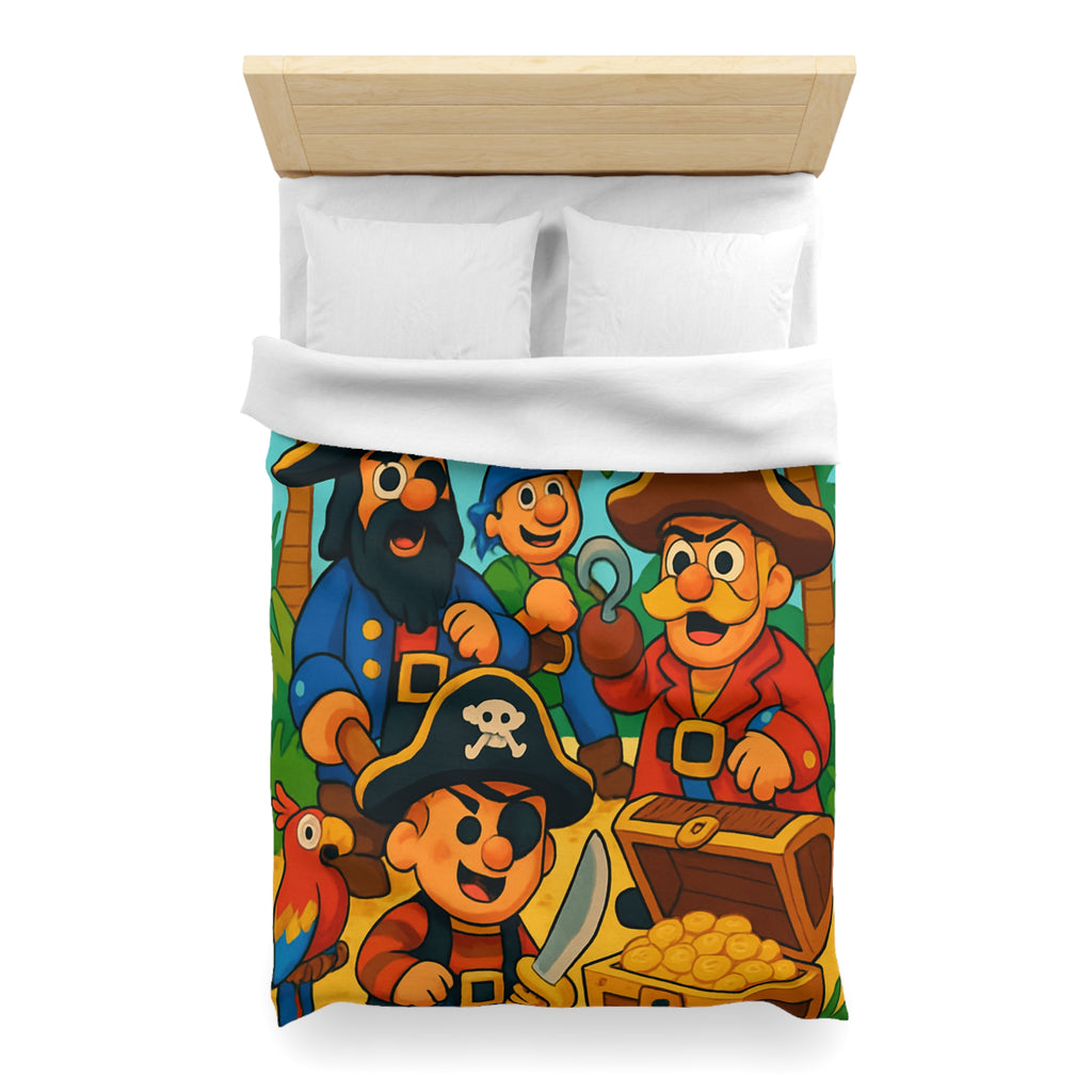 Housse de couette pirate colorée avec trésors, perroquets et personnages joyeux animés