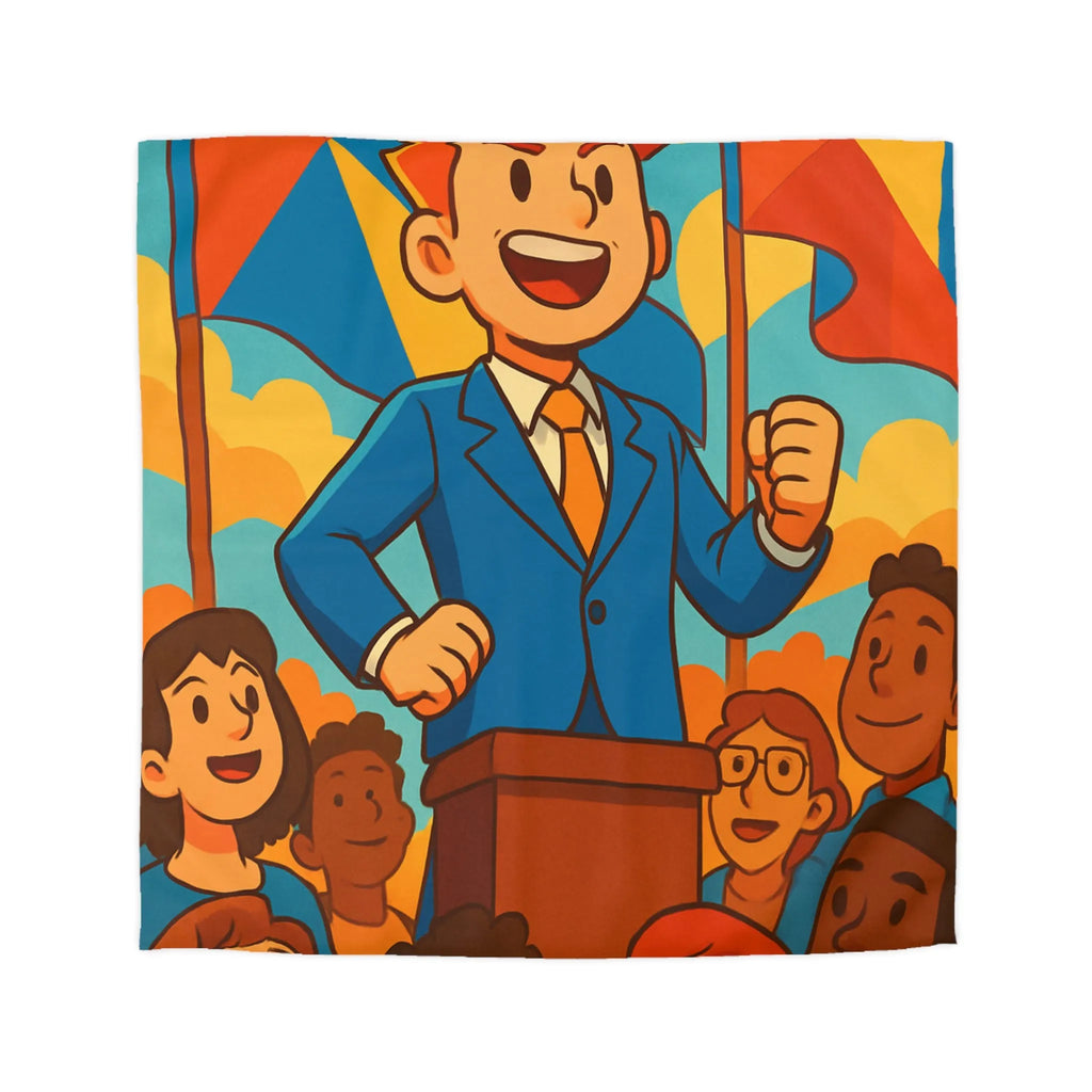 Housse de couette colorée avec illustration joyeuse de personnes et drapeaux vibrants