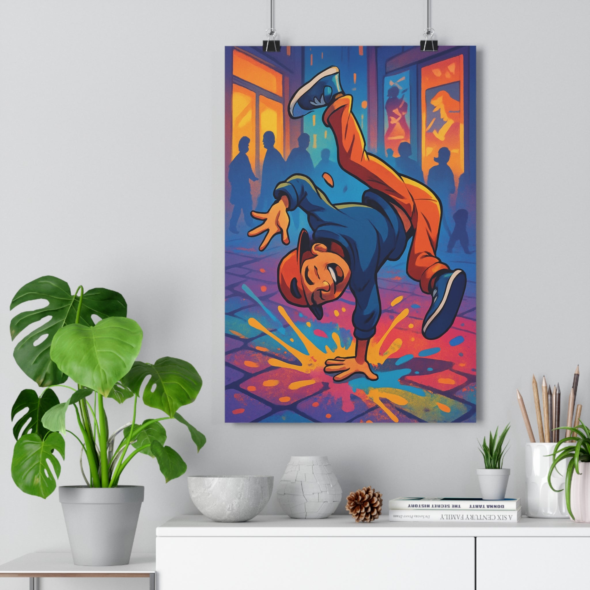 Poster décoratif danseur street art urbain bleu orange violet salon moderne dynamique tendance énergie