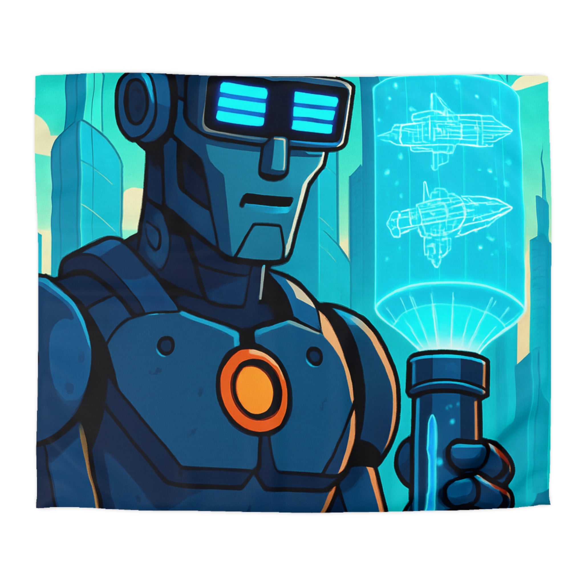 Housse de Couette Thème Robotique Futuriste avec Paysage Urbain et Drones Volants