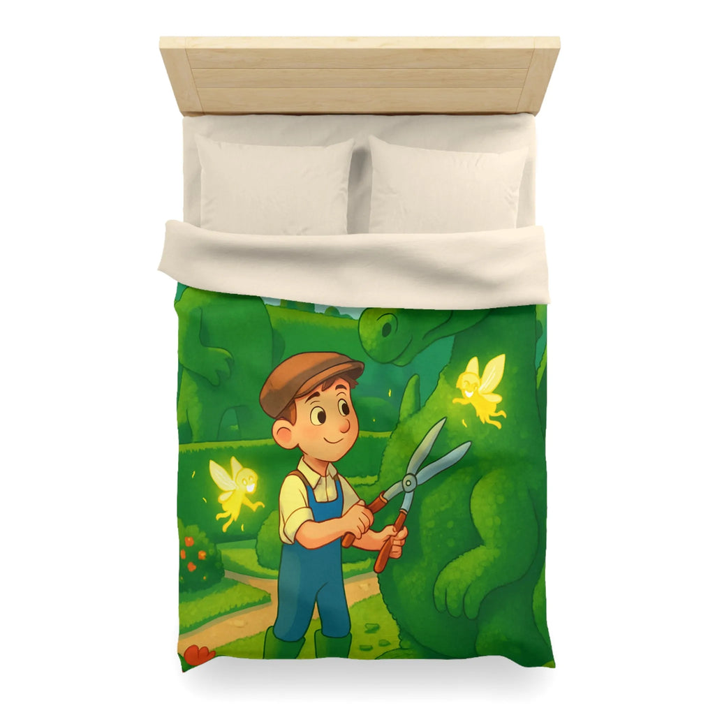Housse de couette enfant dragon féérique avec jardin, verdure et ambiance magique naturelle