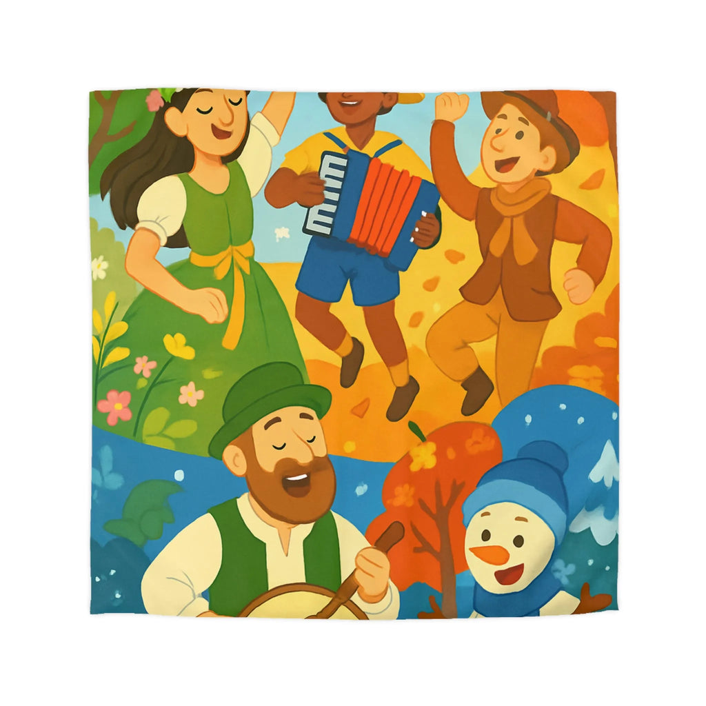 Housse de Couette Colorée aux Saisons : Illustration Danse et Fête Enfantine Joyeuse