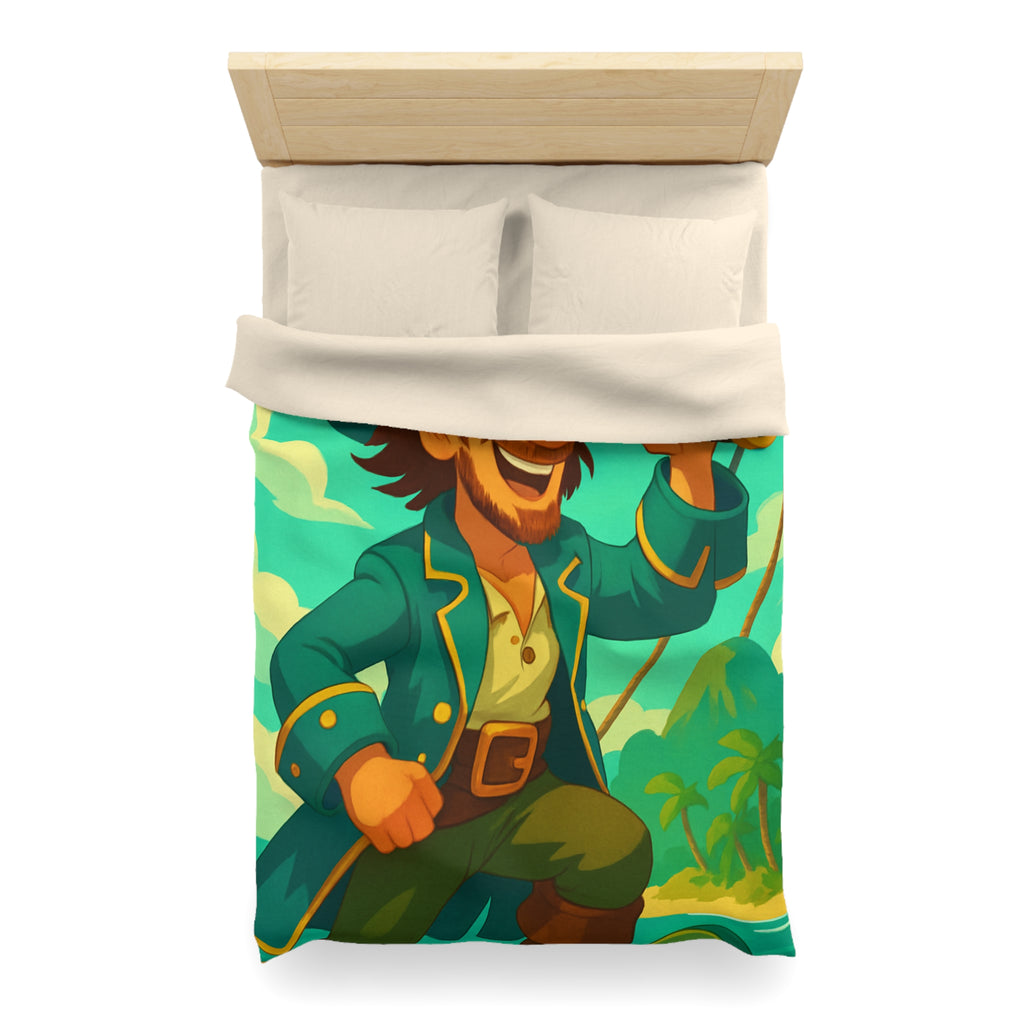 Housse de Couette Pirate Joyeux Naviguant sur Mer avec Longue-Vue Tropicale