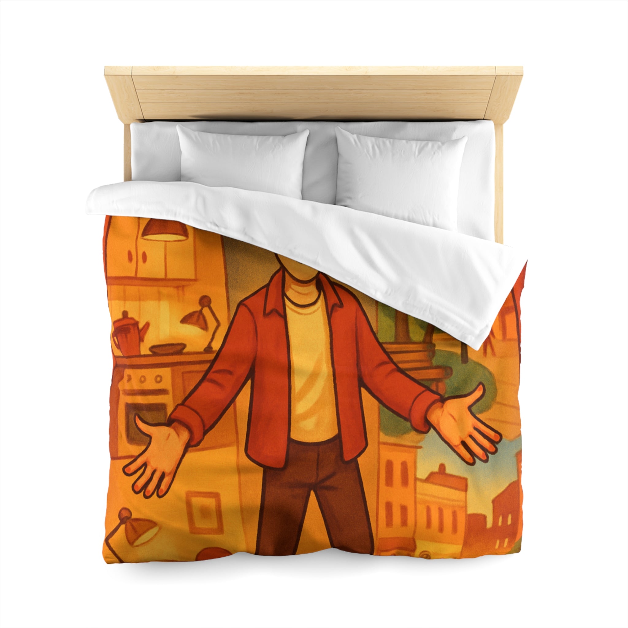 Housse de Couette Théâtrale avec Scène d'Intérieur et Extérieur Ville Colorée