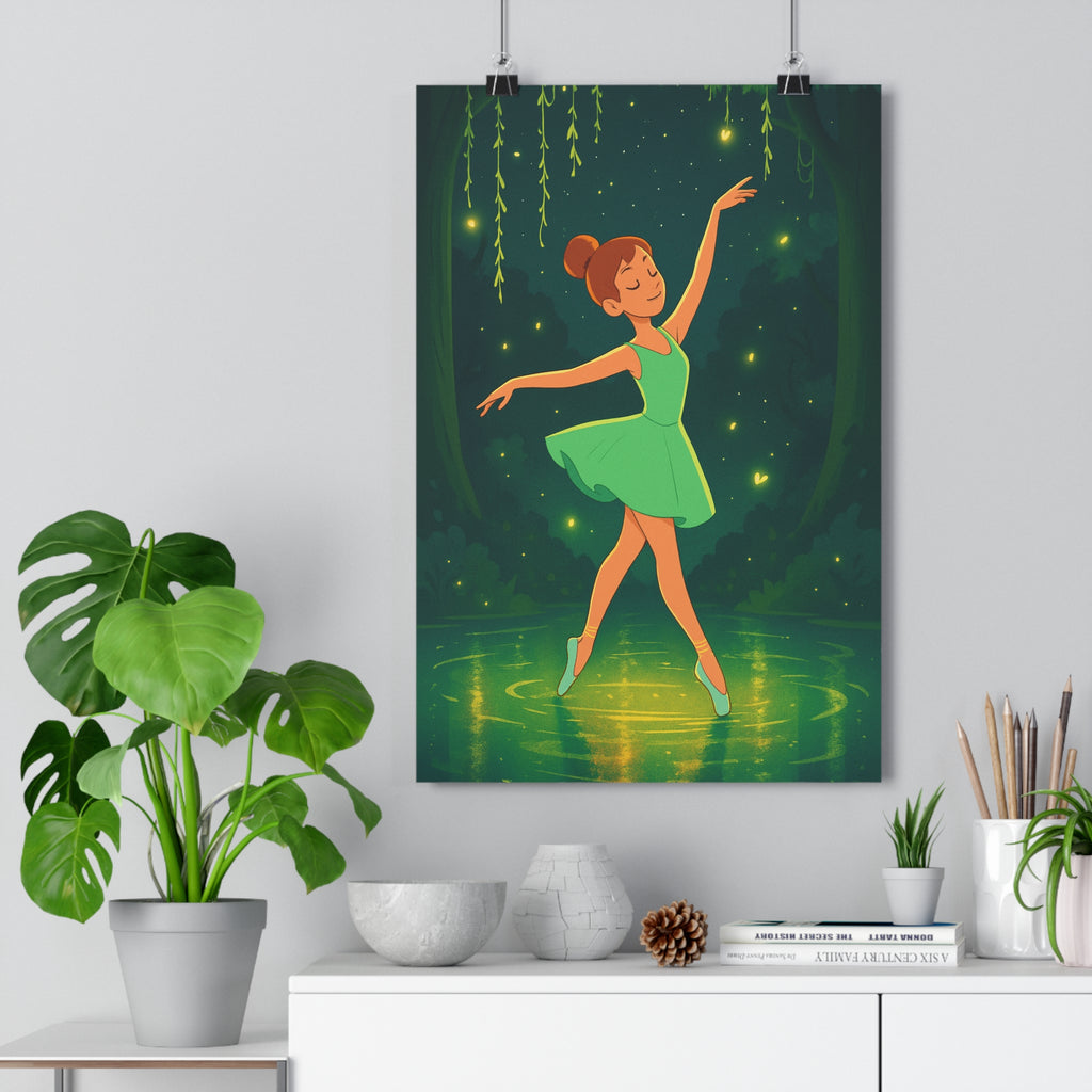 Poster décoratif danseuse forêt verte dorée magique apaisante chambre détente art 30x46 cadeau élégant