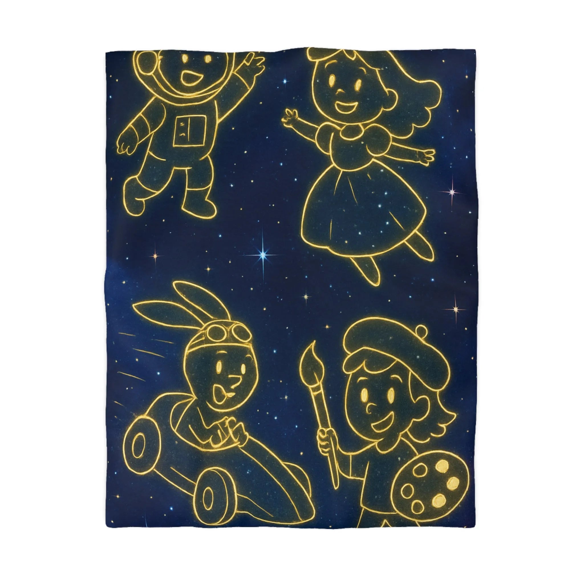 Housse de Couette Enfant Cosmos avec Constellations Astronautes Princesse Lapin Artiste