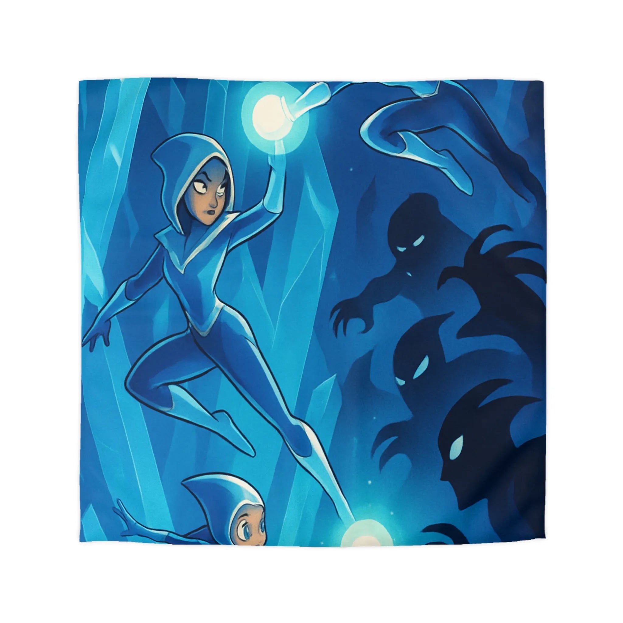 Housse de Couette Épique : Super-héroïnes Illuminées Combat Fantastique Ombres Cristallines