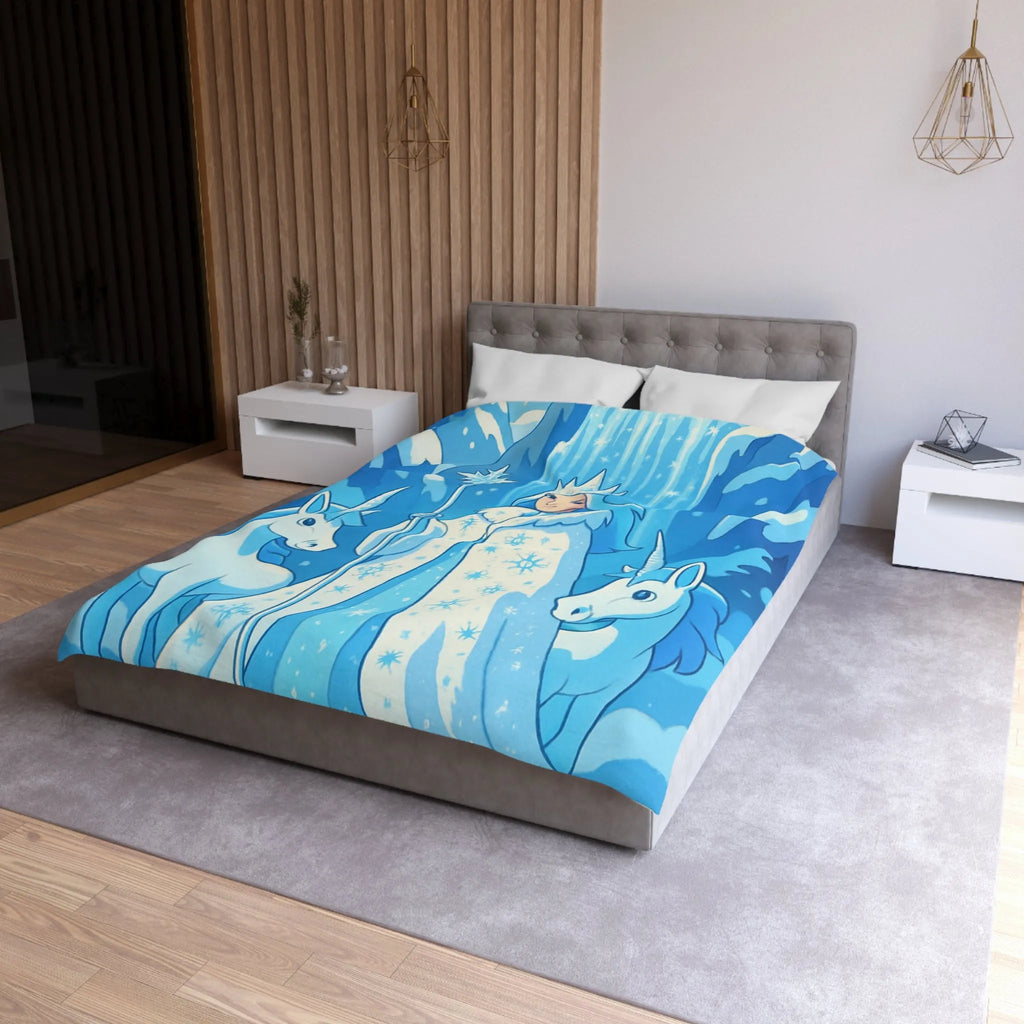 Housse de couette féerique avec reine des neiges, licornes et cascade magique
